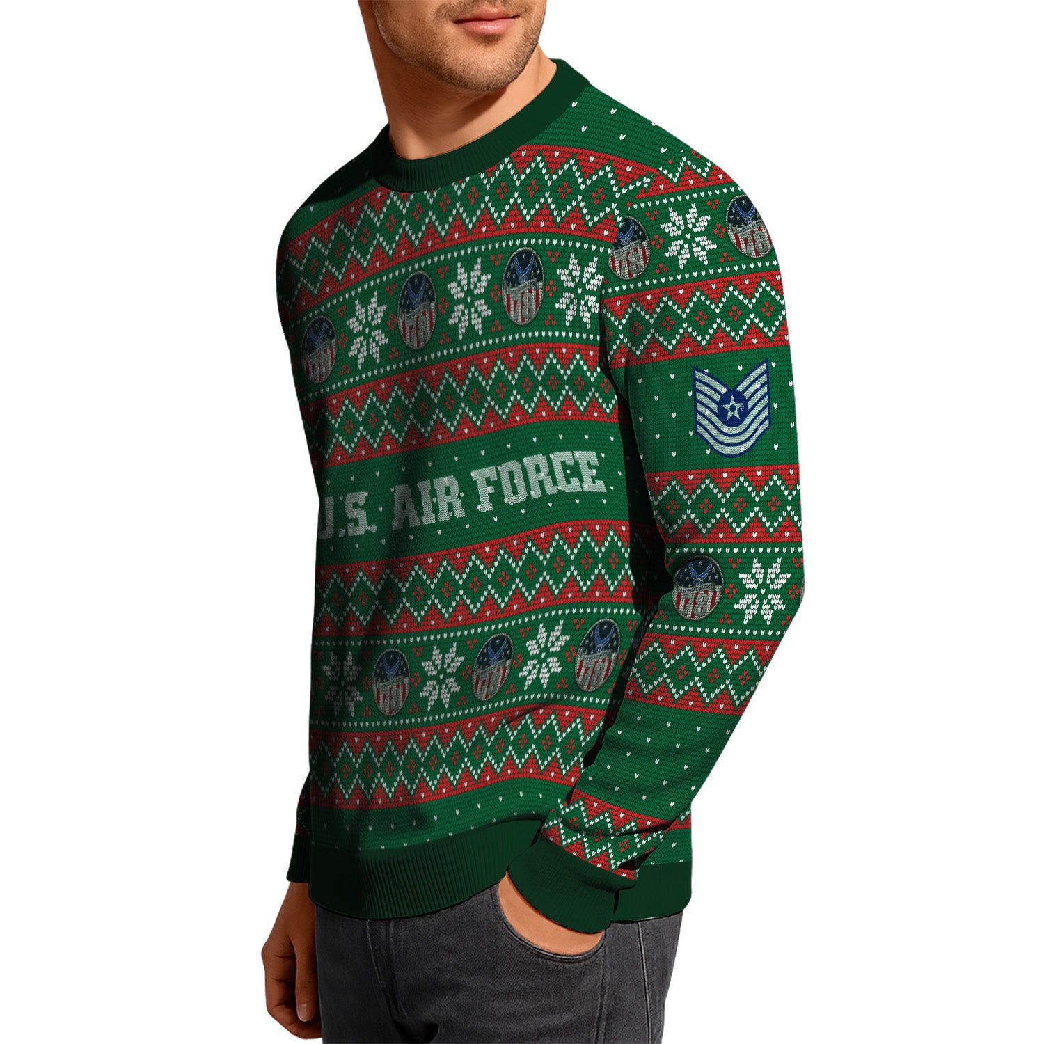 Custom Ranks US Air Force Ugly Christmas Sweater for Women Men KRUST09
