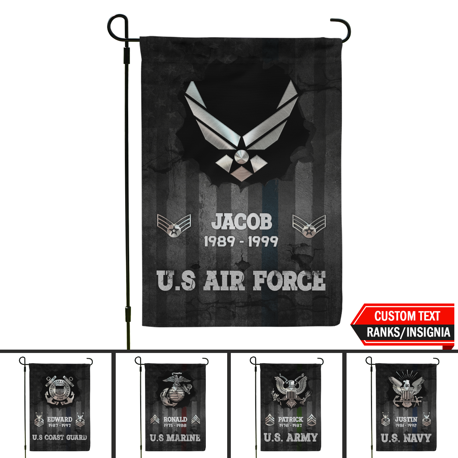 Personalized US Military Logo/Insignia And Text KFLAG03 Garden Flag, House Flag Twin-Side Printing