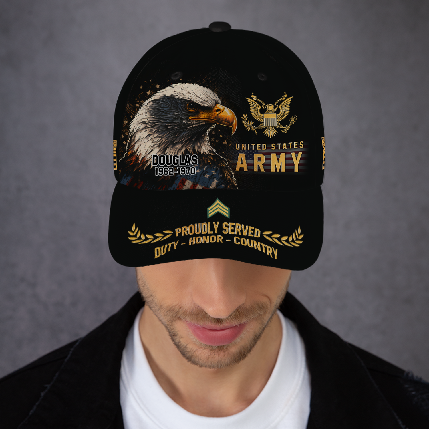 Karl-AOVCAP-10 Custom Ranks/Insignia, Personalized Name And Years Served All Over Prints Premium Classic Cap KAOVC10