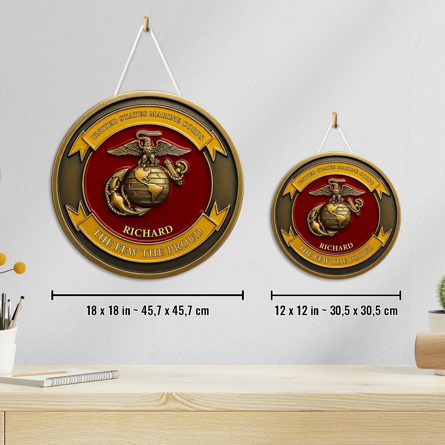 USMC Eagle Globe & Anchor Round Wooden Sign