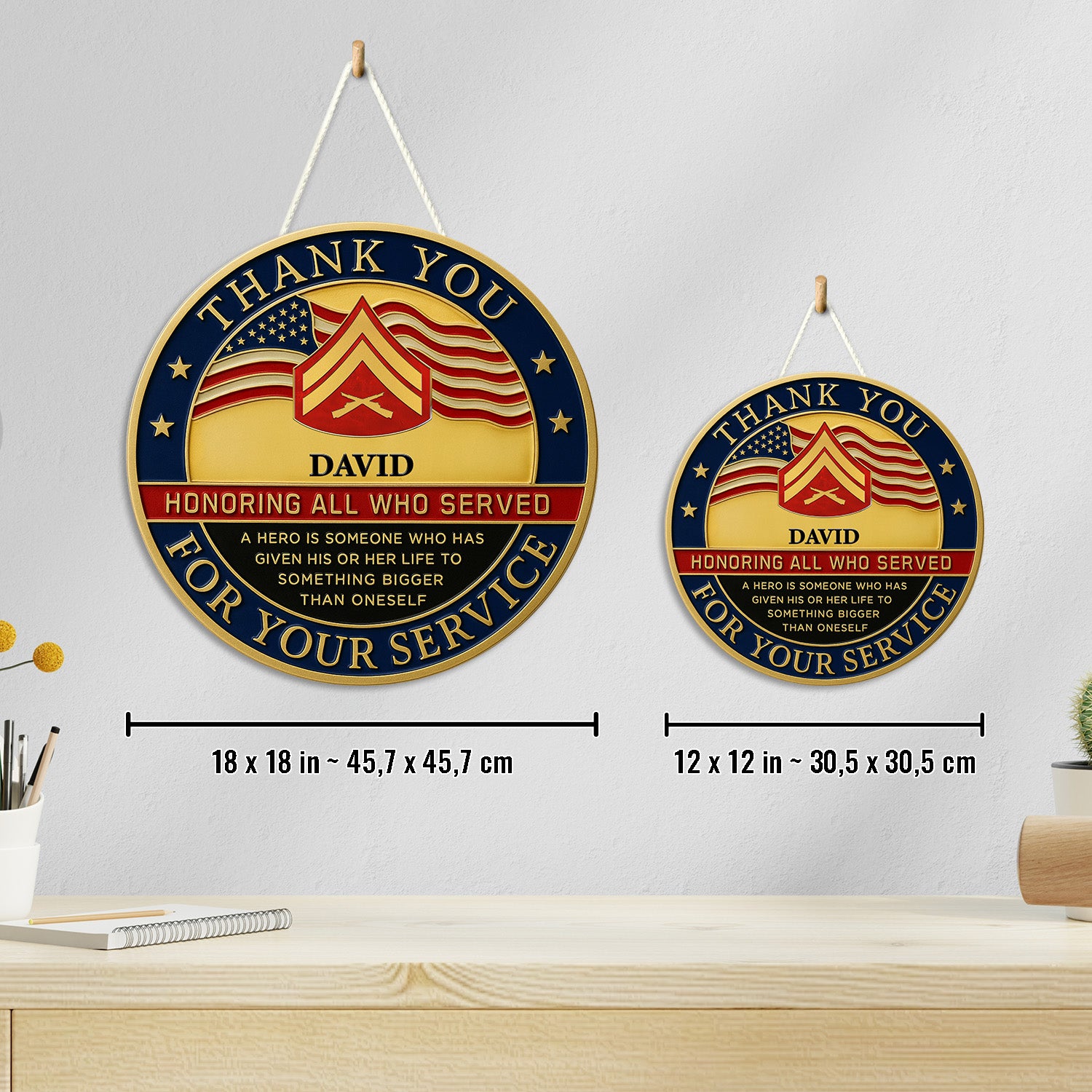 Personalized US MARlNE Round Wooden Sign