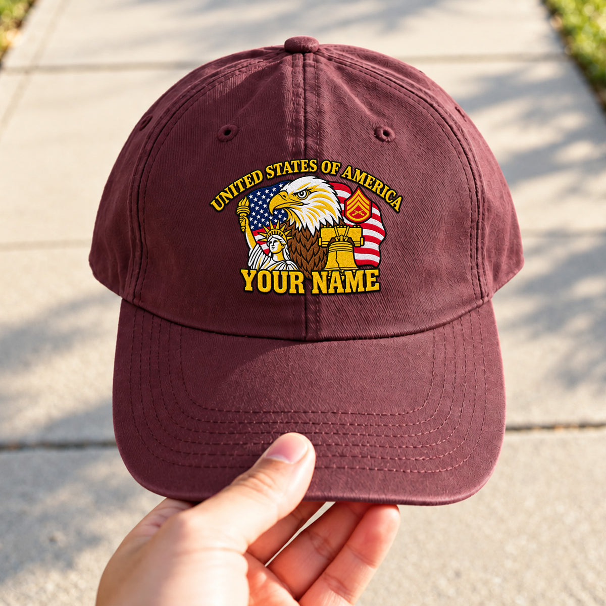 U.S. Marine Corps Embroidered Cap Custom Rank Text Veteran Gift