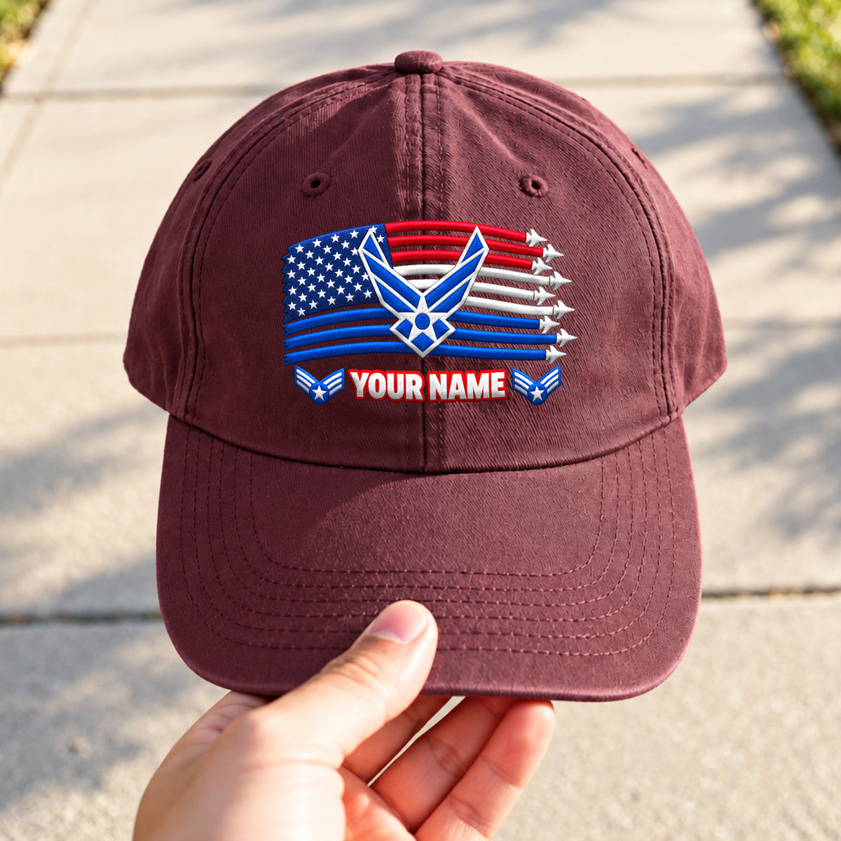 U.S. Air Force Embroidered Cap Custom Rank Text Veteran Gift