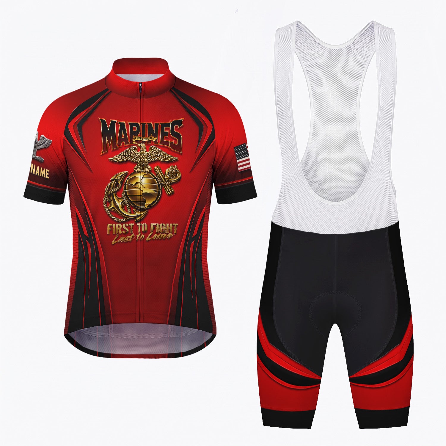 Custom USMC Cycling Jersey Personalized Marine Veteran Rank Bike Jersey