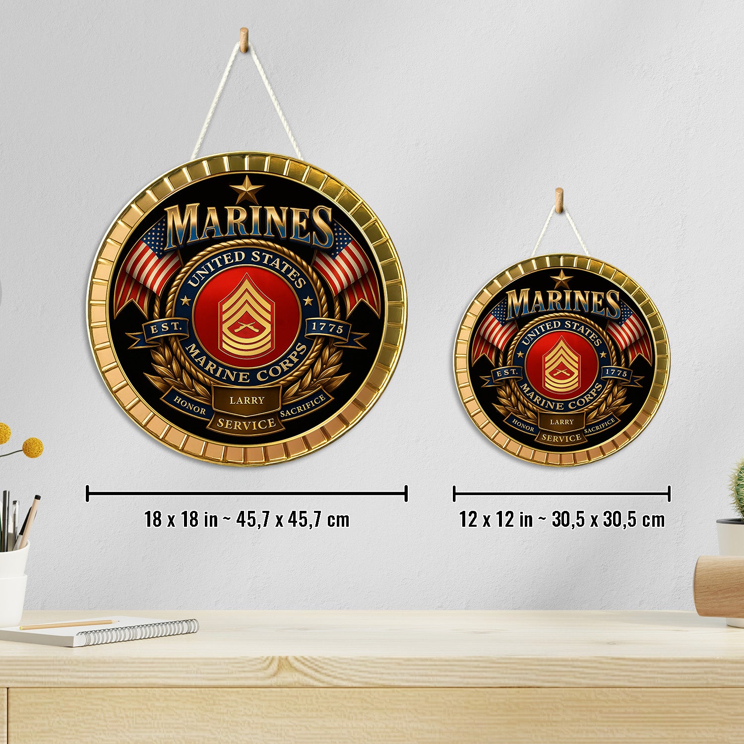 U.S. Marine Corps Wooden Sign – Personalized Rank & Name Tribute for Veterans