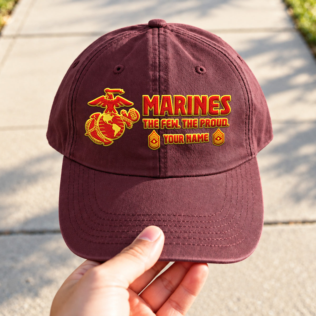 Personalized U.S. Marine Corps Embroidered Washed Cap Custom Rank and Text