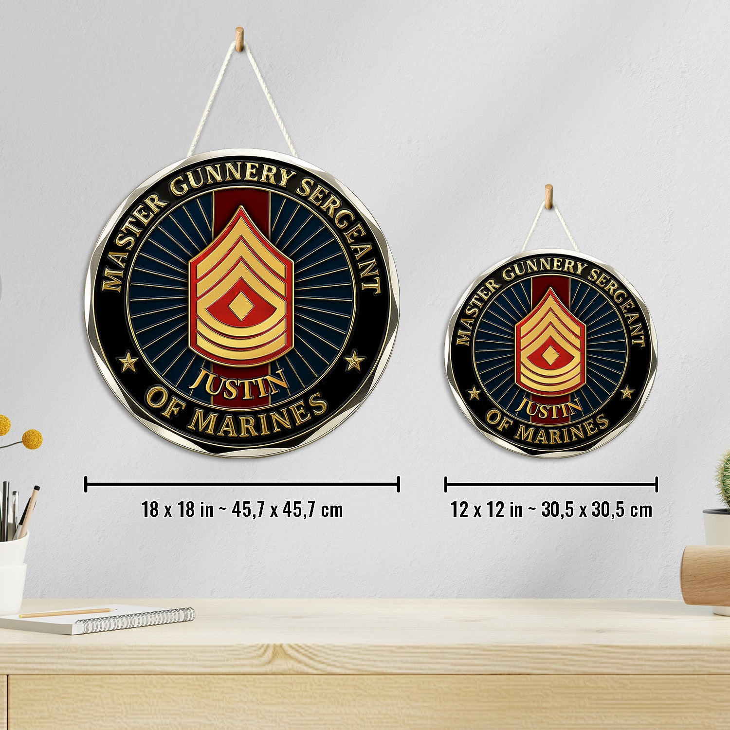 Personalized MARlNE Wooden Sign – Custom Name & Rank
