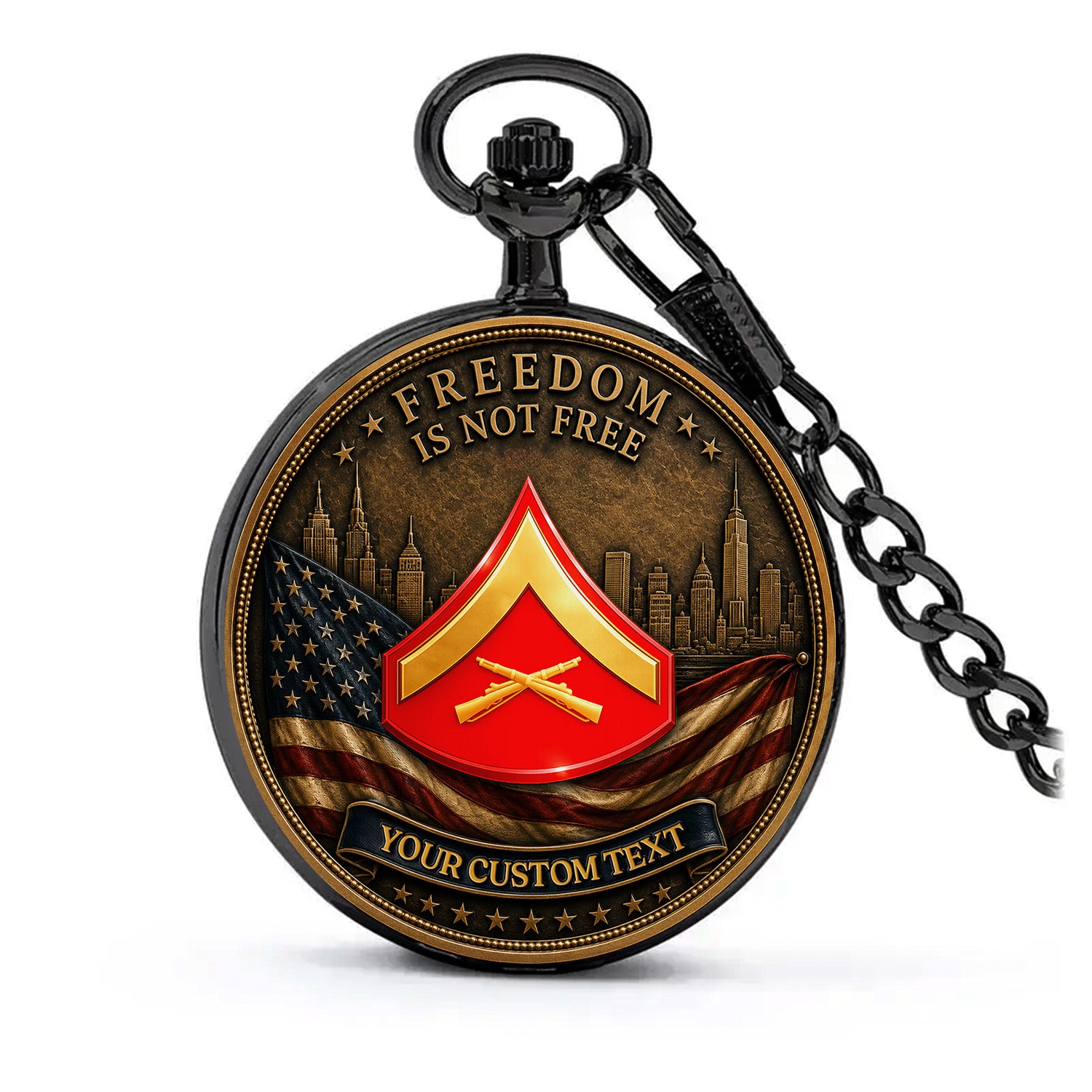 Personalized USMC 250th Anniversary Pocket Watch Custom Rank Gift
