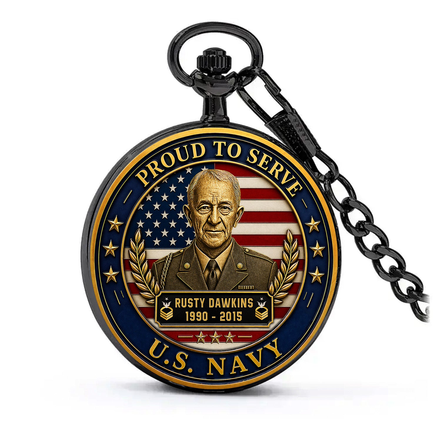 US Navy Anniversary Pocket Watch Personalized Name and Rank