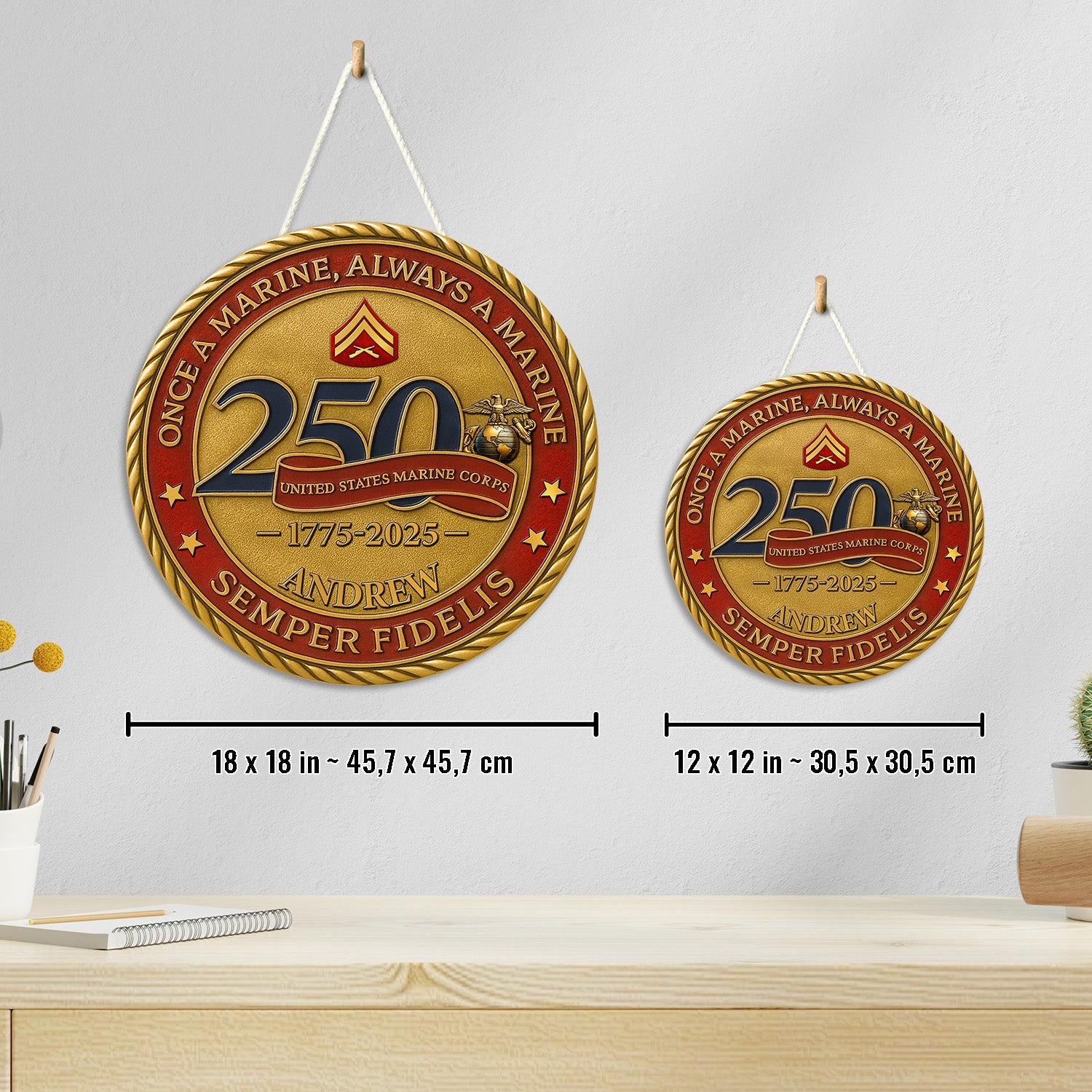 MARlNE 250th Anniversary Wooden Sign