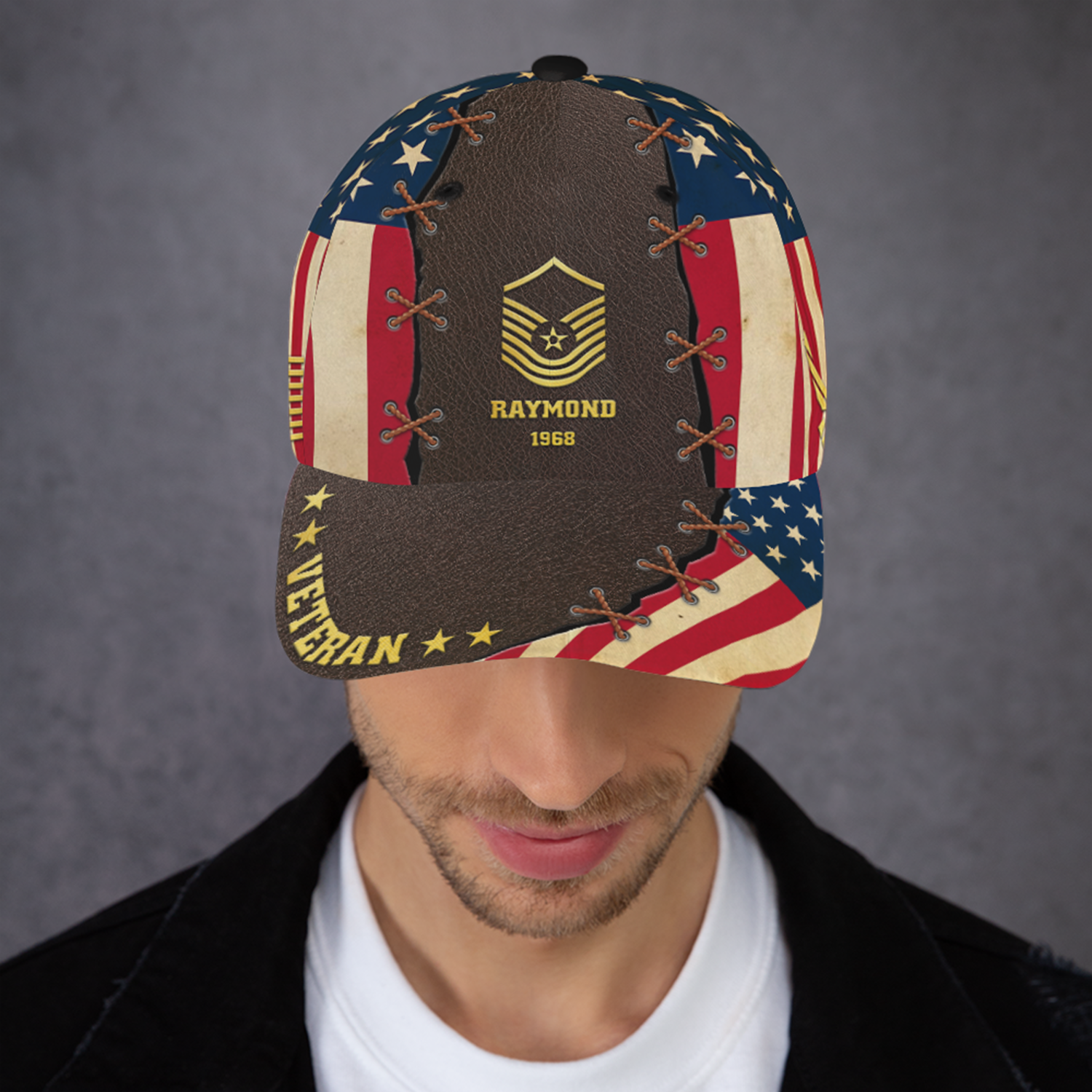 US Military Veteran, USA Flag Custom Ranks/Insignia, Personalized Name And Years Served All Over Prints Premium Classic Cap