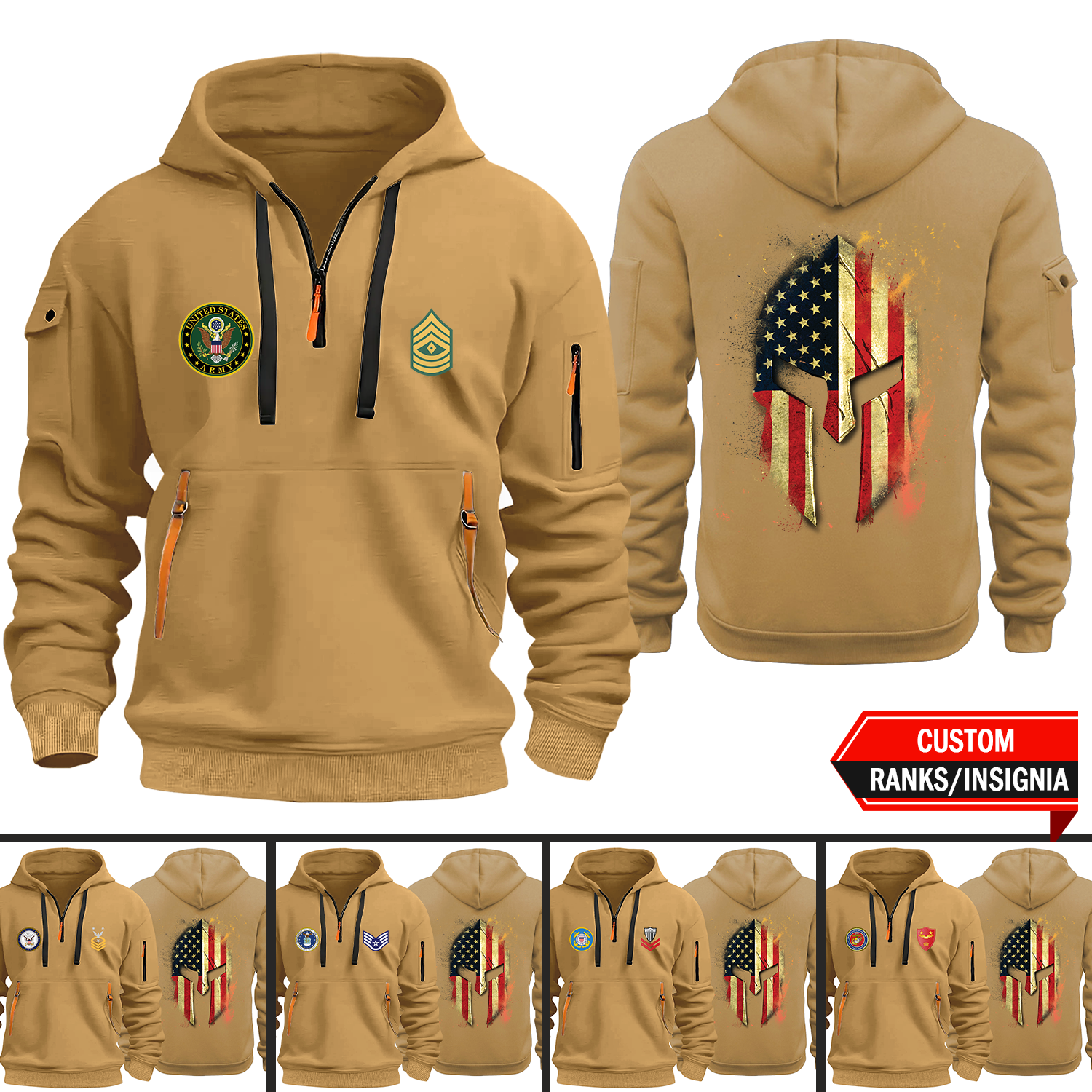 Custom Ranks/Insignia Spartan Warrior 2D Quarter Zip Hoodie