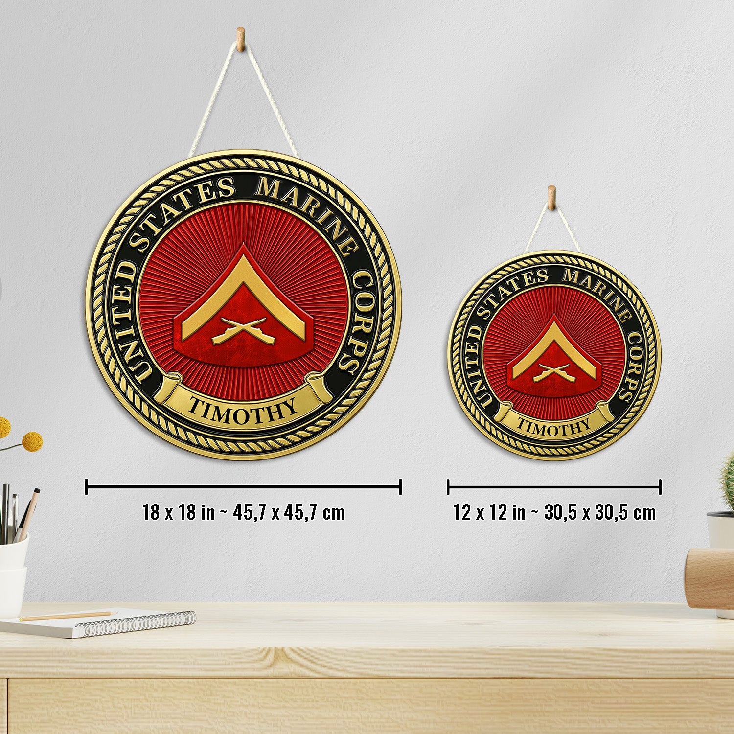 Personalized MARlNE Corps Wooden Sign – Custom Rank & Name Military Wall Art