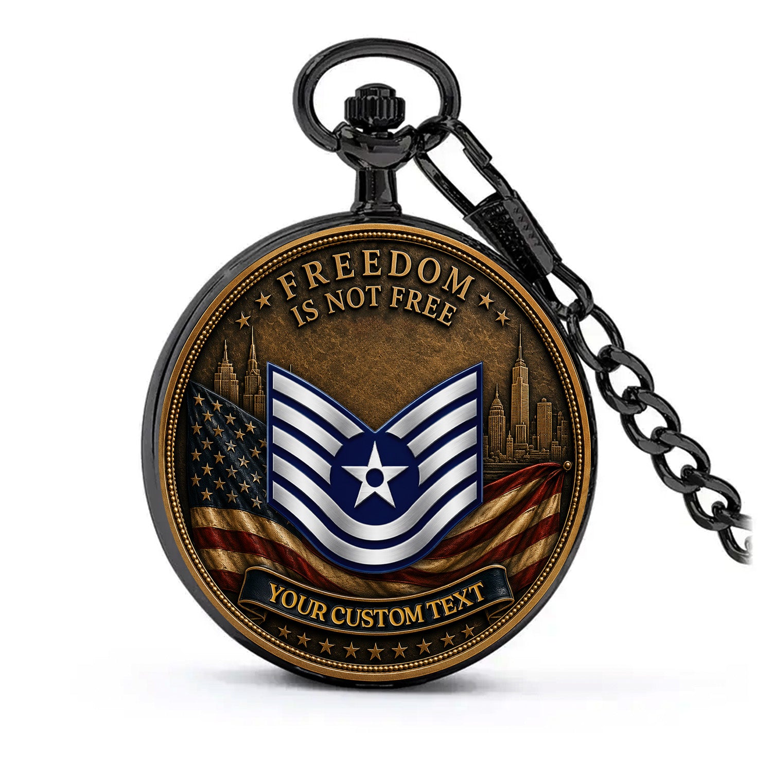 Personalized US Air Force 250th Anniversary Pocket Watch Custom Rank Gift