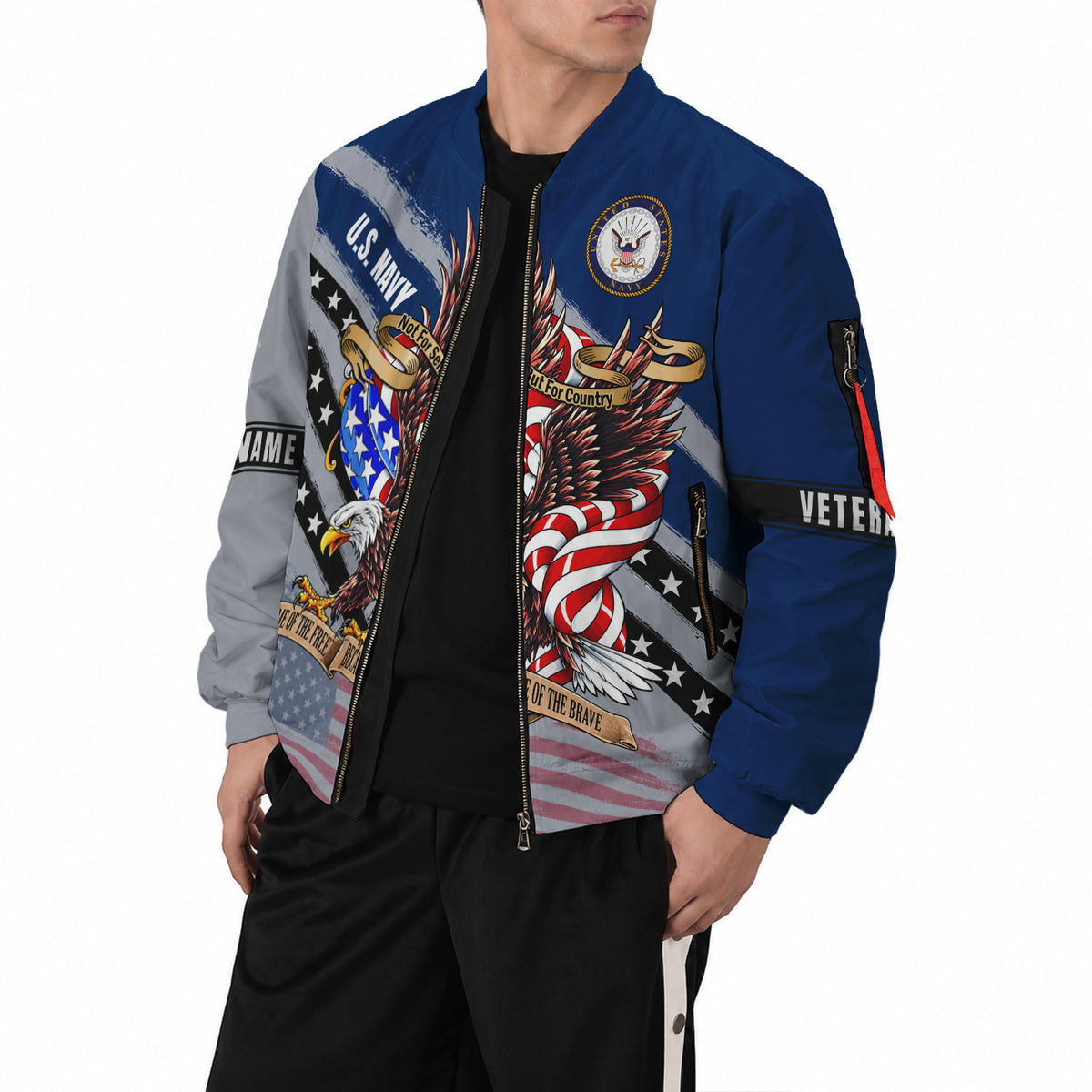 Personalized US Navy Bomber Jacket Custom Rank Name