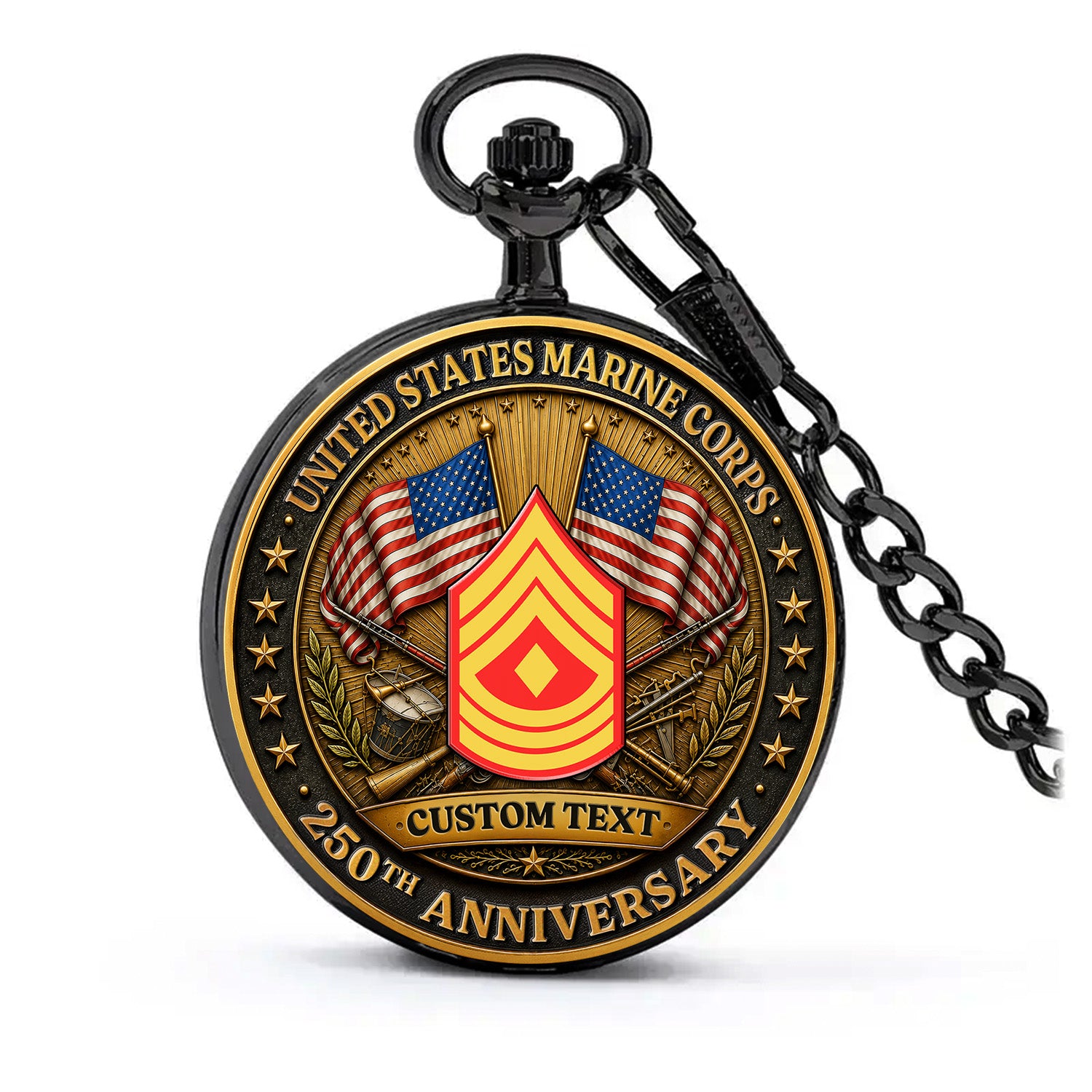 USMC Pocket Watch Personalized Text and Rank