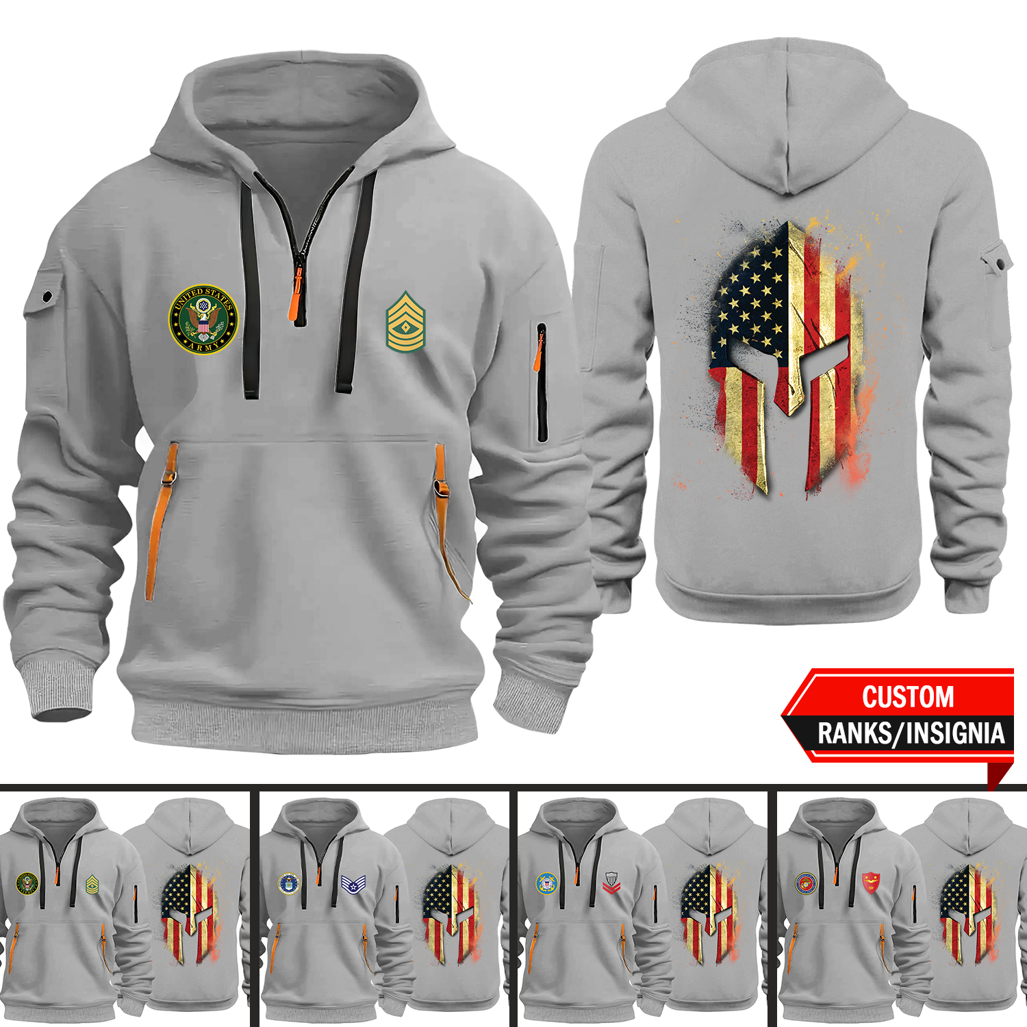 Custom Ranks/Insignia Spartan Warrior 2D Quarter Zip Hoodie