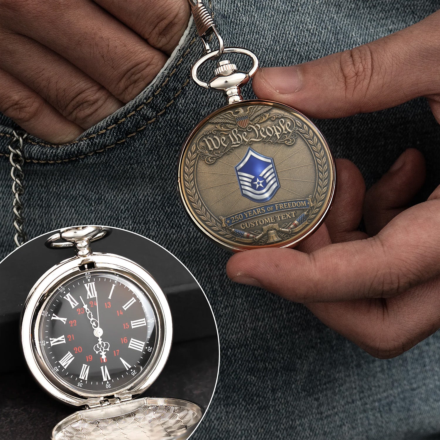 US Air Force 250 Years Pocket Watch Custom Name Rank Gift