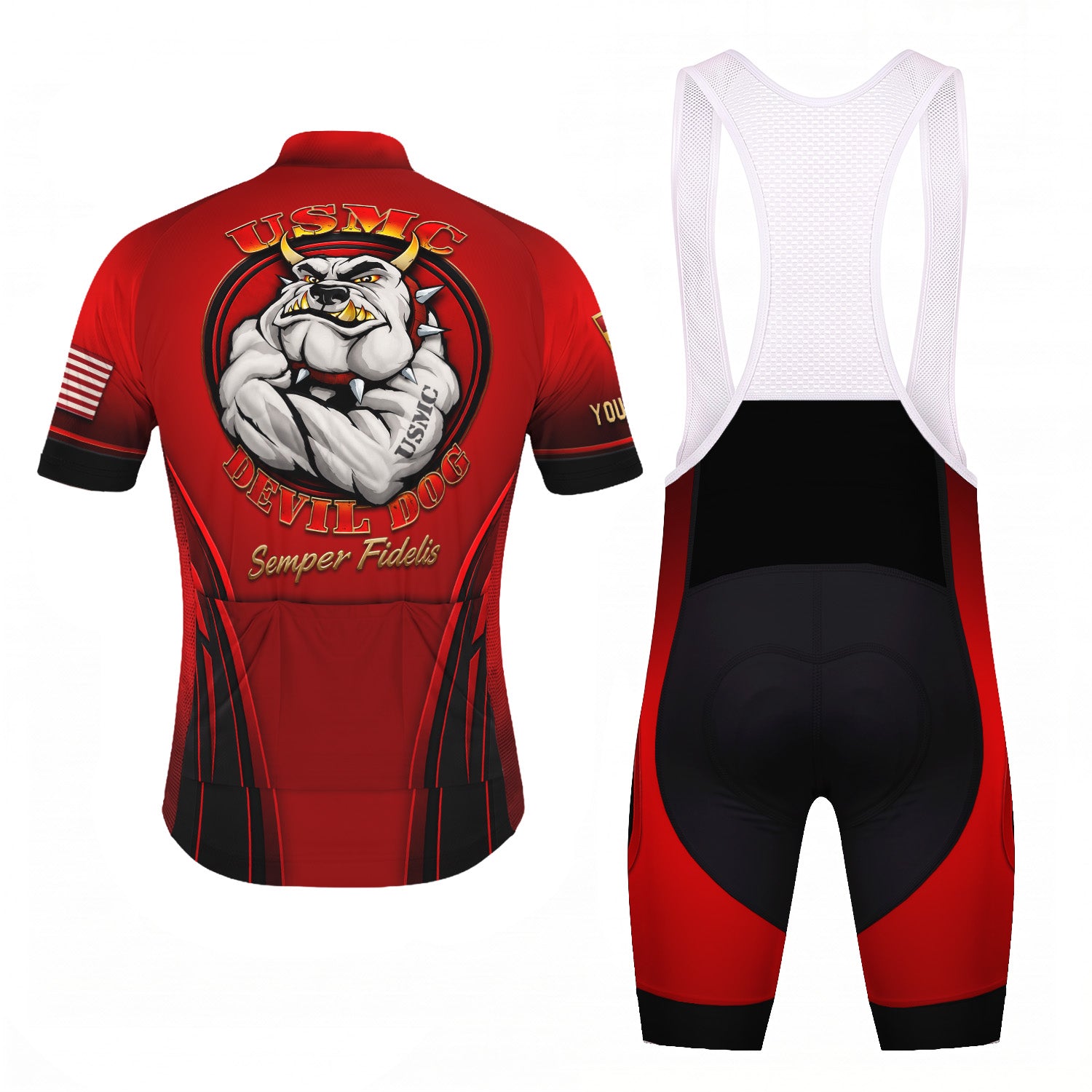 Custom USMC Cycling Jersey Personalized Marine Veteran Rank Bike Jersey