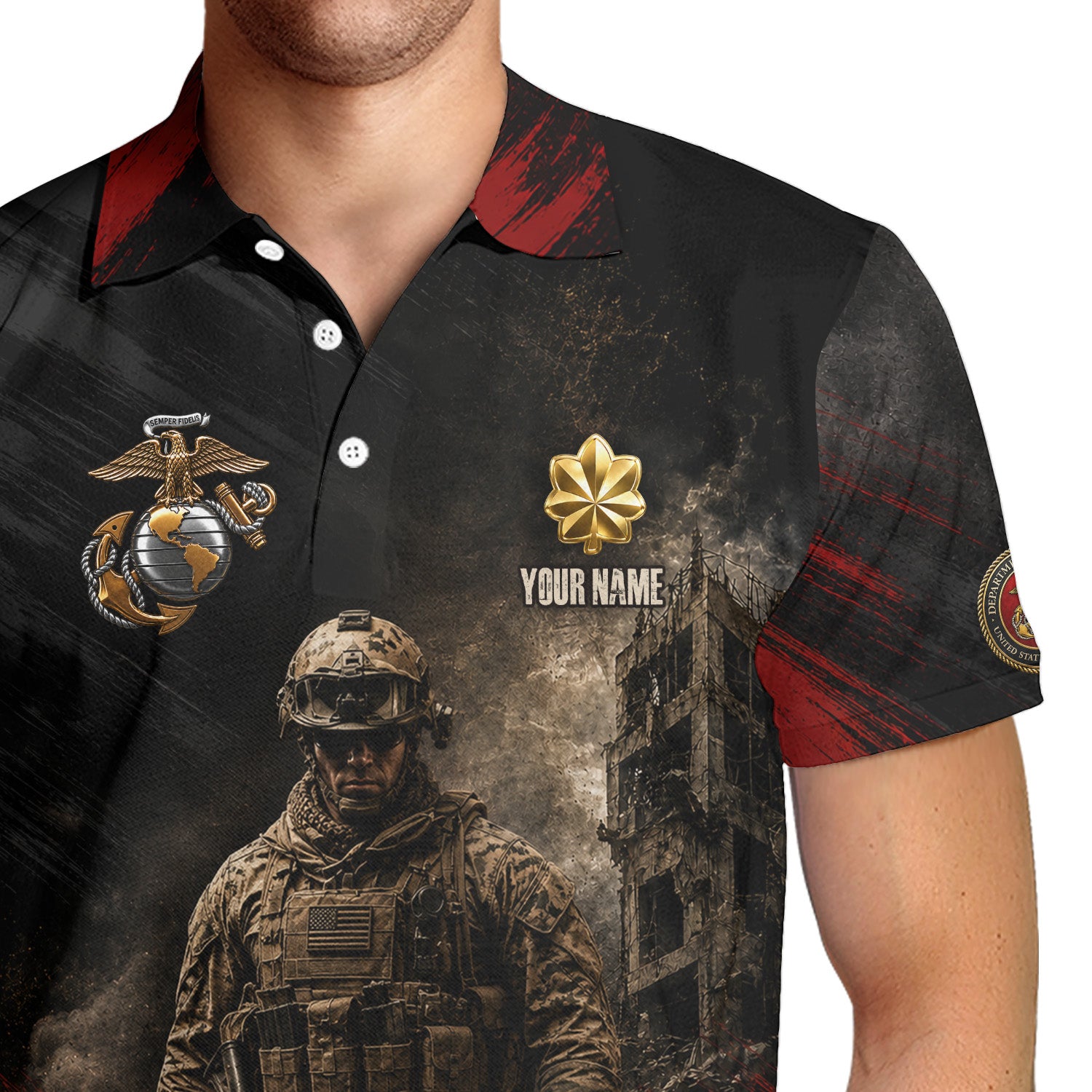 US Marine Corps Personalized Military Rank All Over Print Polo Shirt