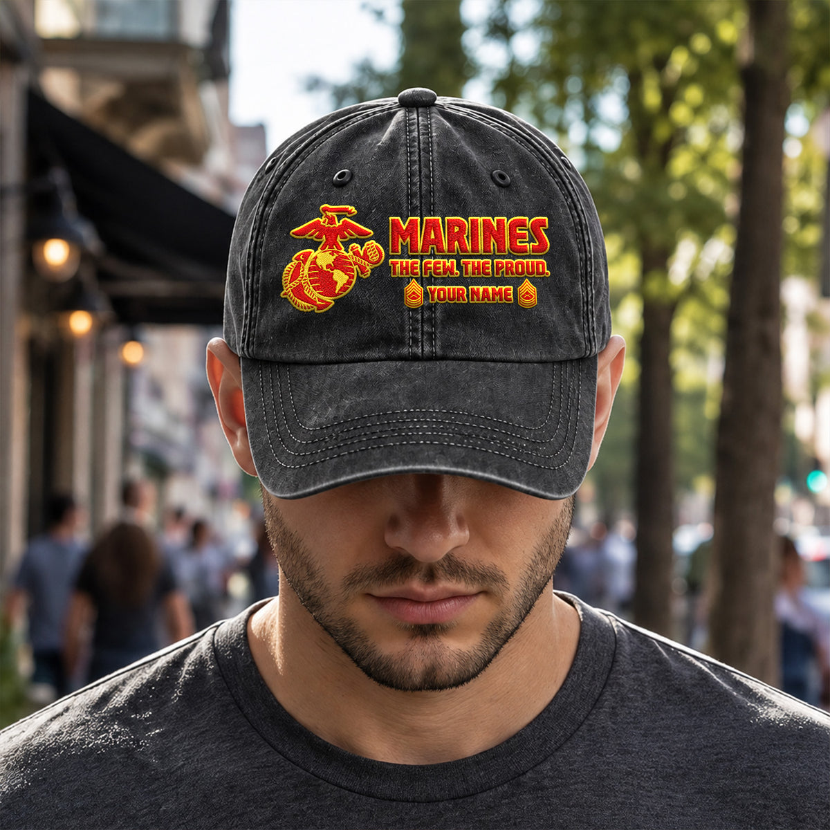 Personalized U.S. Marine Corps Embroidered Washed Cap Custom Rank and Text