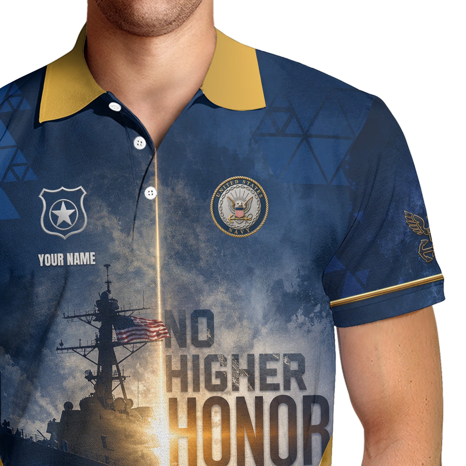 US Navy Military Personalized Rank Polo Shirt Gift for Men