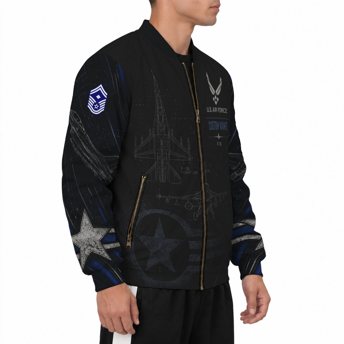 Custom USAF Veteran Bomber Jacket Personalized Name Rank Military Gift