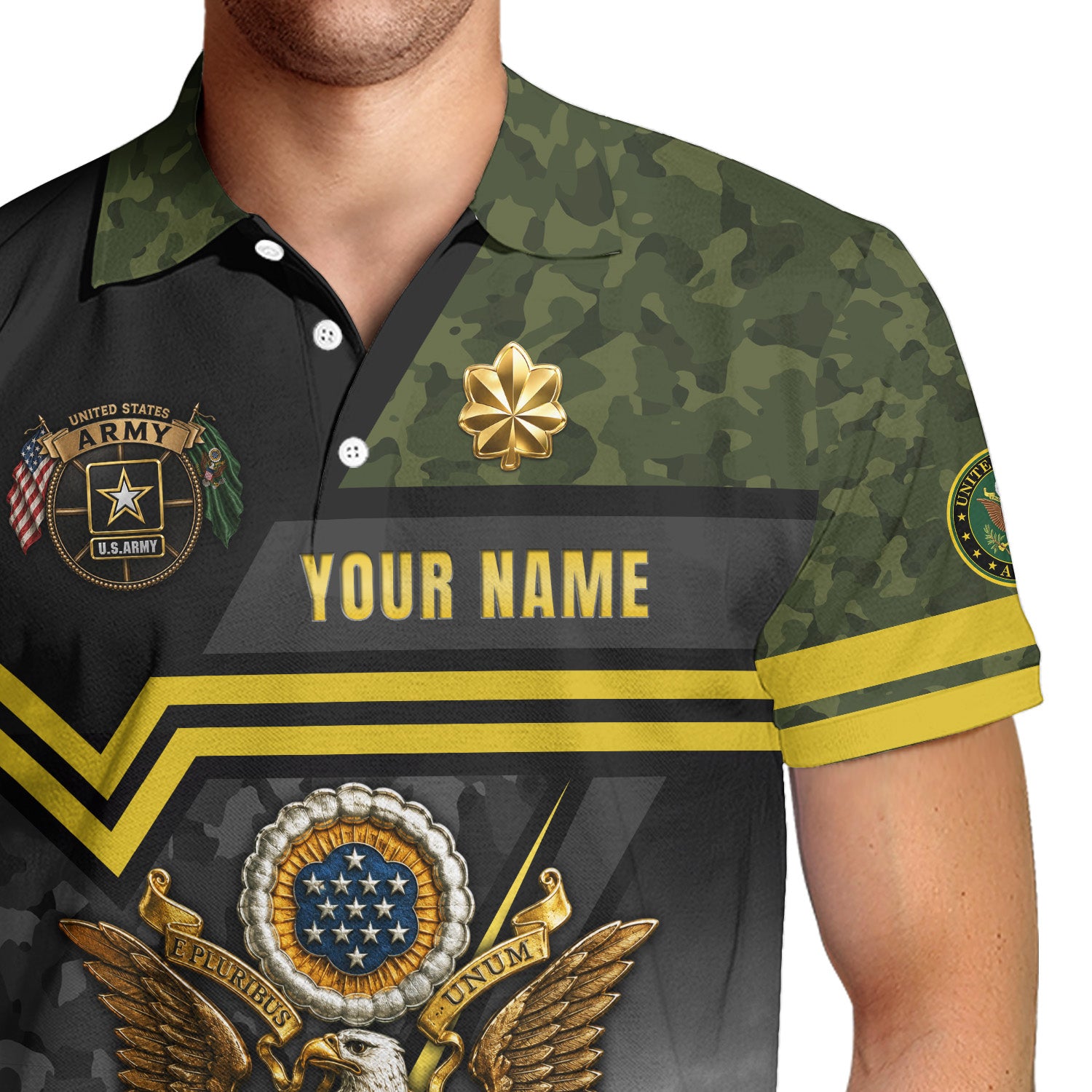 Custom Army Name and Rank 3D Polo Shirt for Veterans