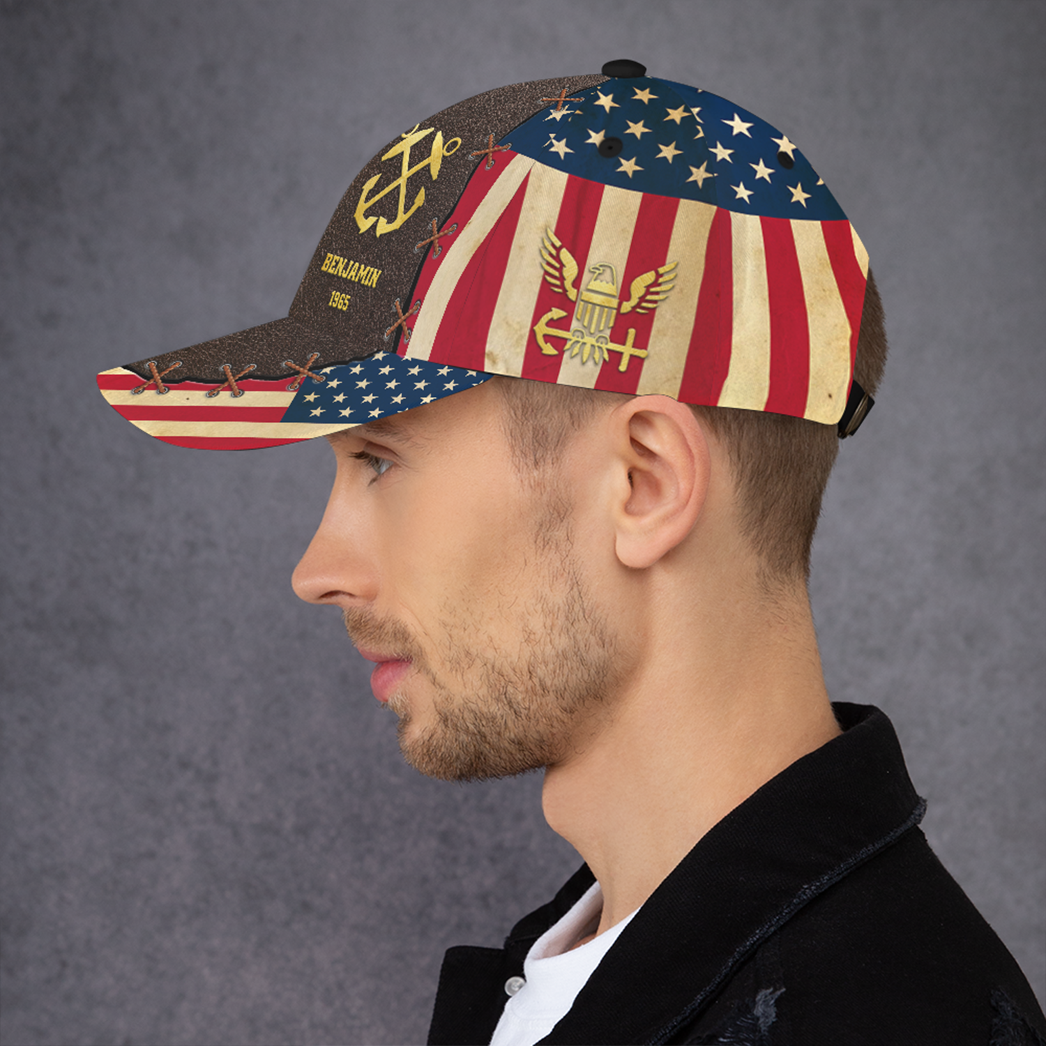 US Military Veteran, USA Flag Custom Ranks/Insignia, Personalized Name And Years Served All Over Prints Premium Classic Cap