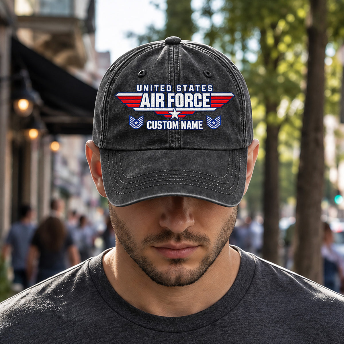 Personalized U.S. Air Force Embroidered Washed Cap Custom Rank and Text