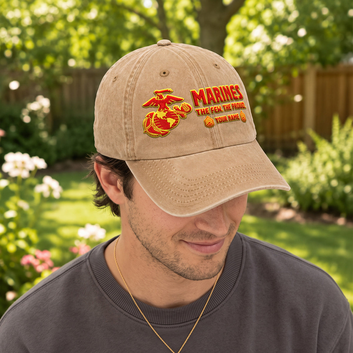 Personalized U.S. Marine Corps Embroidered Washed Cap Custom Rank and Text