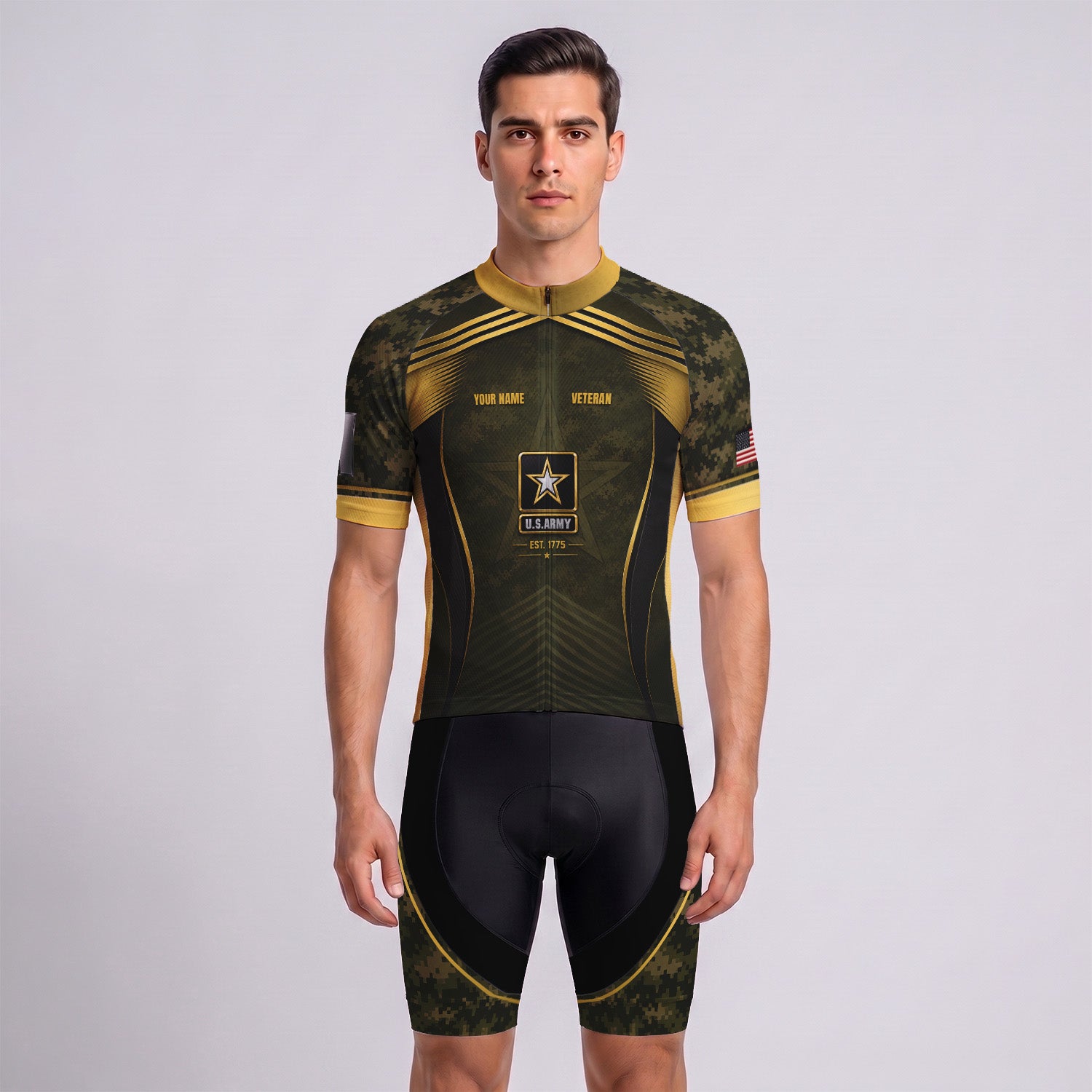 Personalized U.S. Army Cycling Jersey Custom Name & Rank Veteran Shirt
