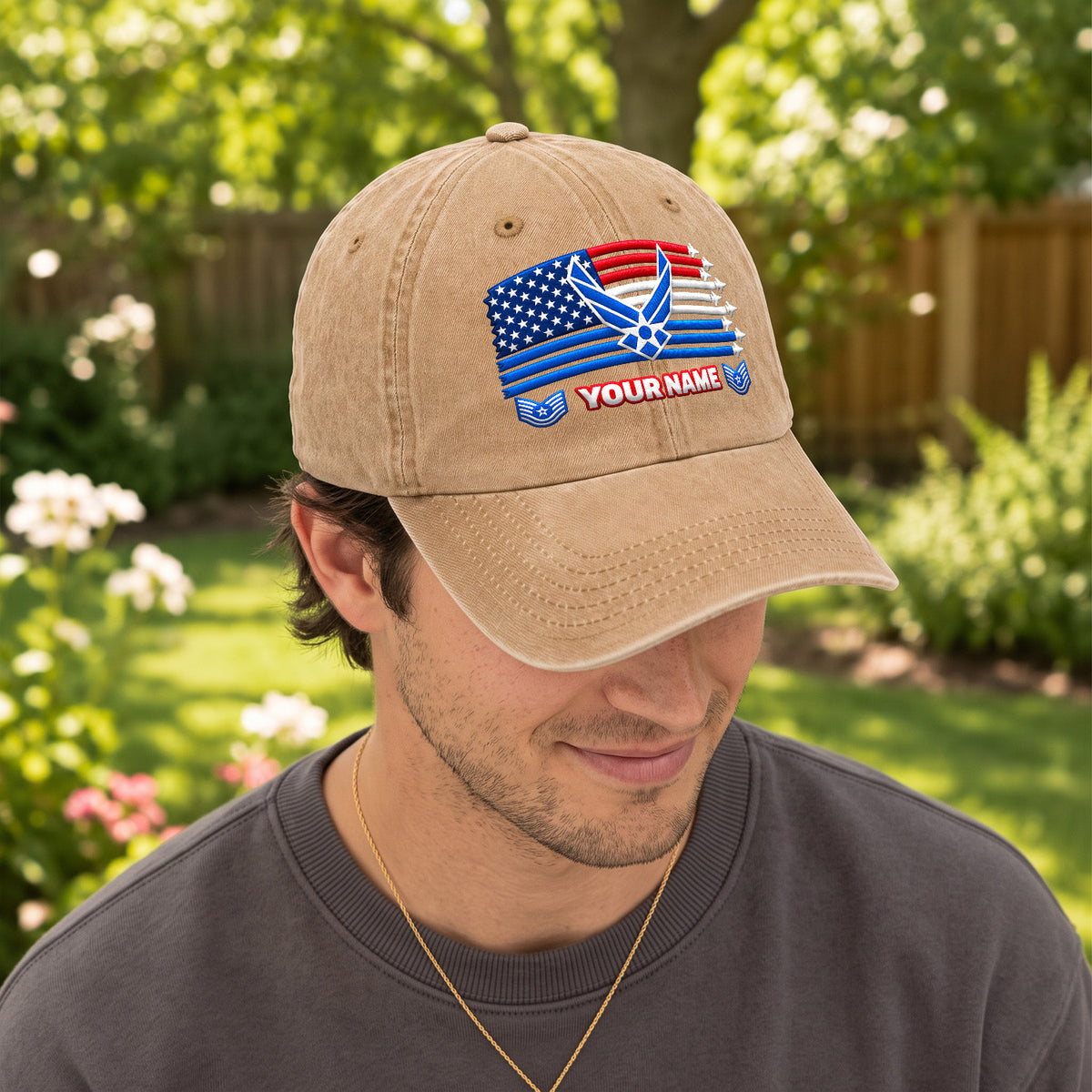 U.S. Air Force Embroidered Cap Custom Rank Text Veteran Gift
