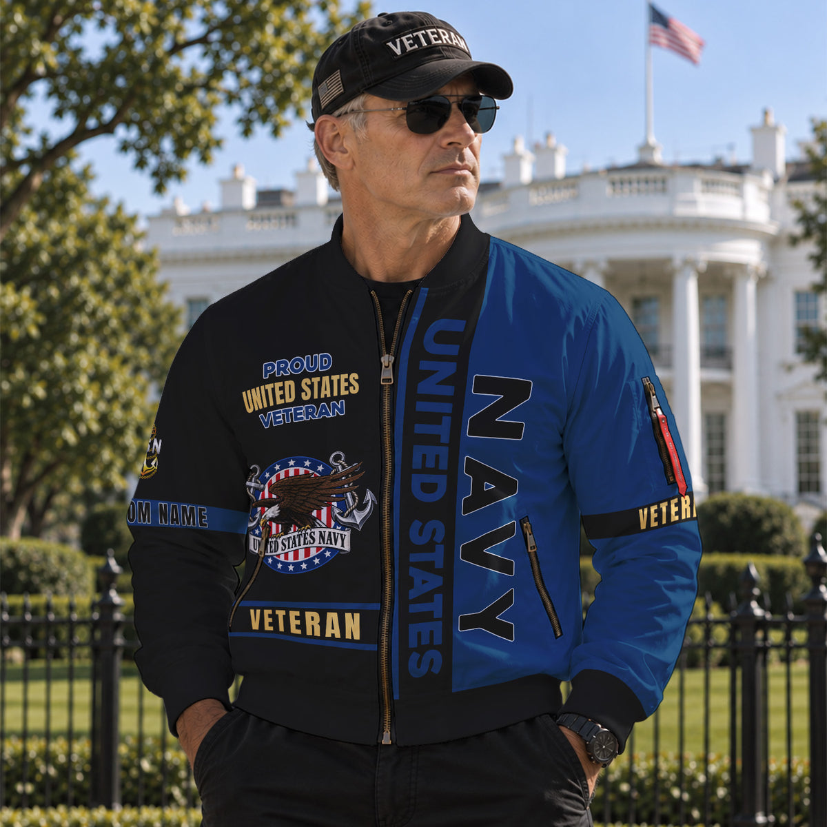 Personalized US Navy Bomber Jacket Custom Service Rank & Name
