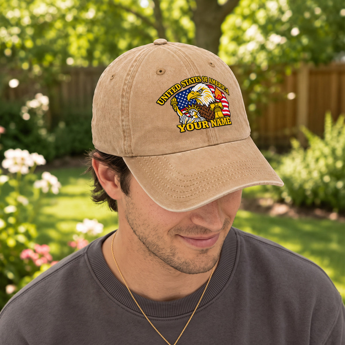 U.S. Marine Corps Embroidered Cap Custom Rank Text Veteran Gift