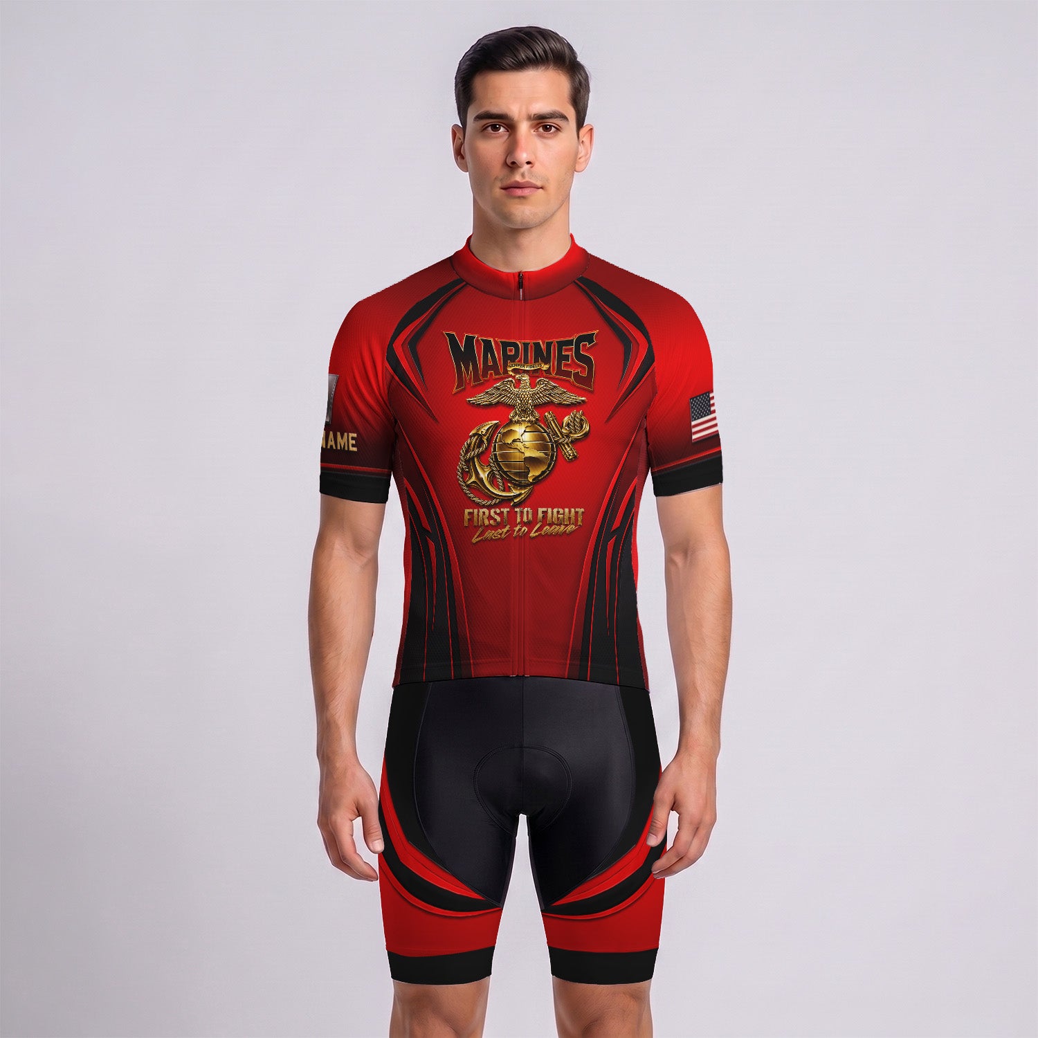 Custom USMC Cycling Jersey Personalized Marine Veteran Rank Bike Jersey
