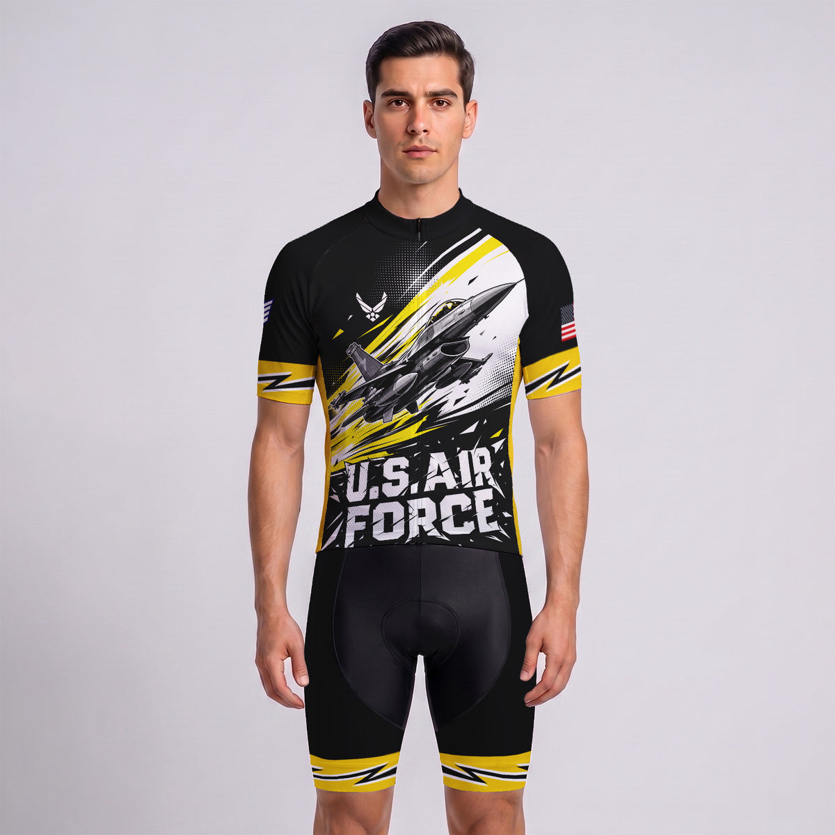 Custom USAF Cycling Jersey Personalized Name Rank Veteran Bike Shirt