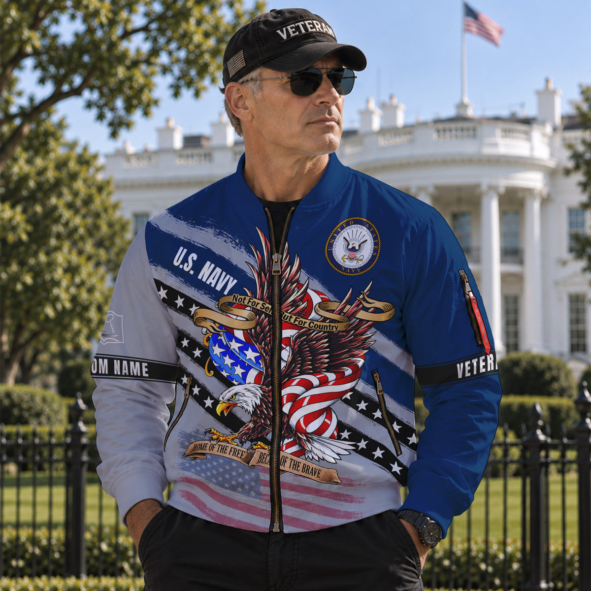 Personalized US Navy Bomber Jacket Custom Rank Name