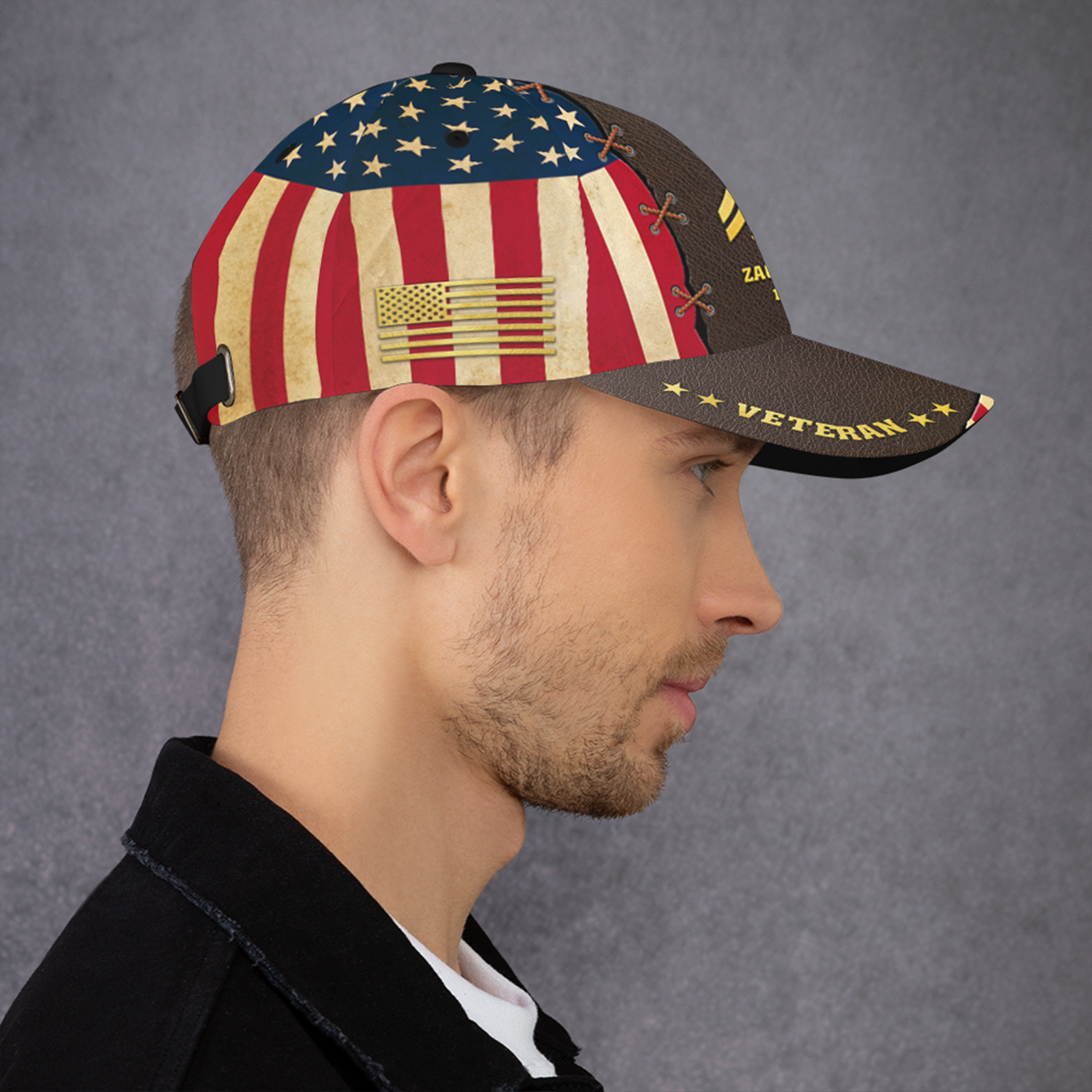 US Military Veteran, USA Flag Custom Ranks/Insignia, Personalized Name And Years Served All Over Prints Premium Classic Cap