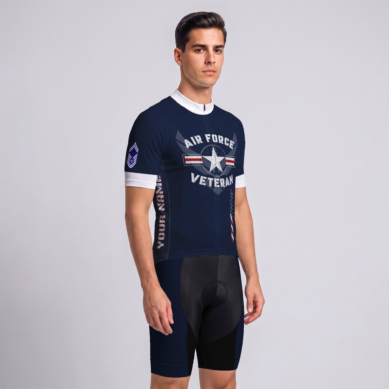 Personalized U.S. Air Force Cycling Jersey Custom Name & Rank Veteran