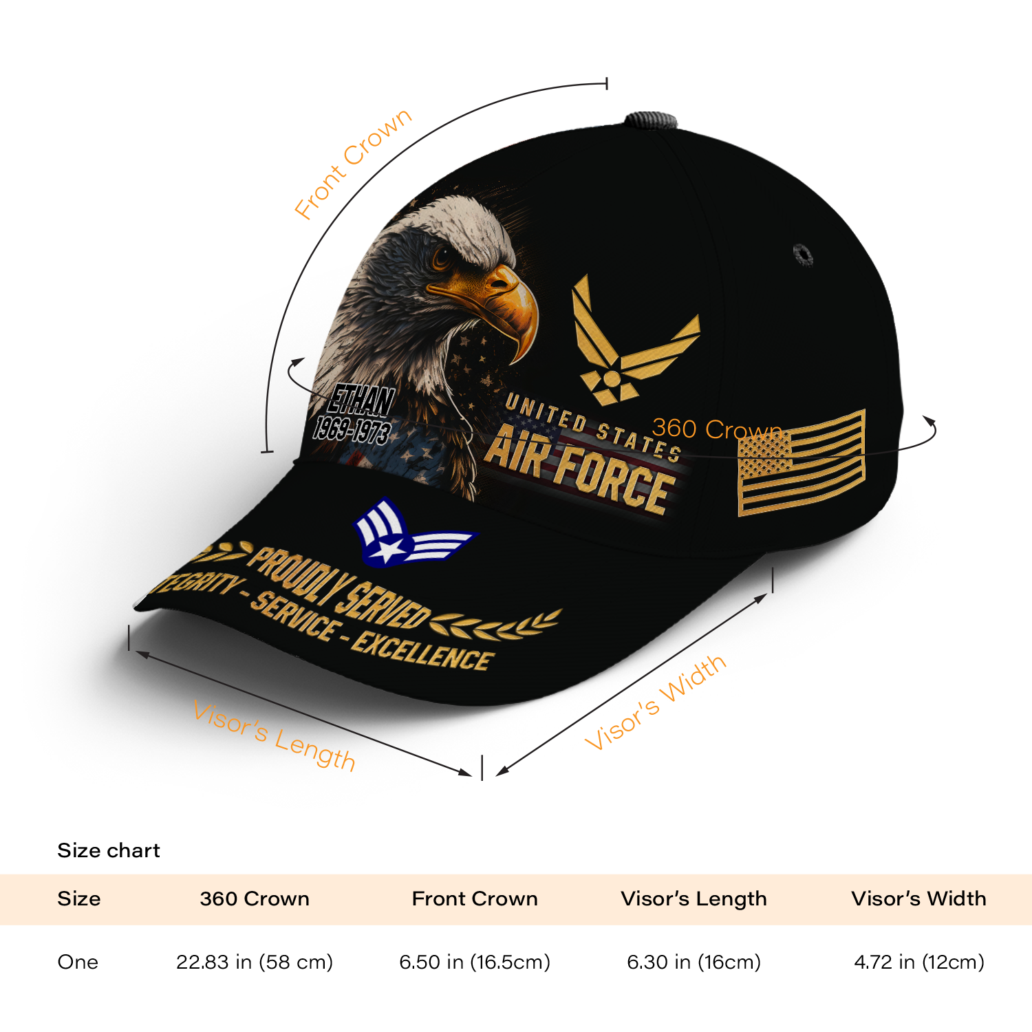 Karl-AOVCAP-10 Custom Ranks/Insignia, Personalized Name And Years Served All Over Prints Premium Classic Cap KAOVC10