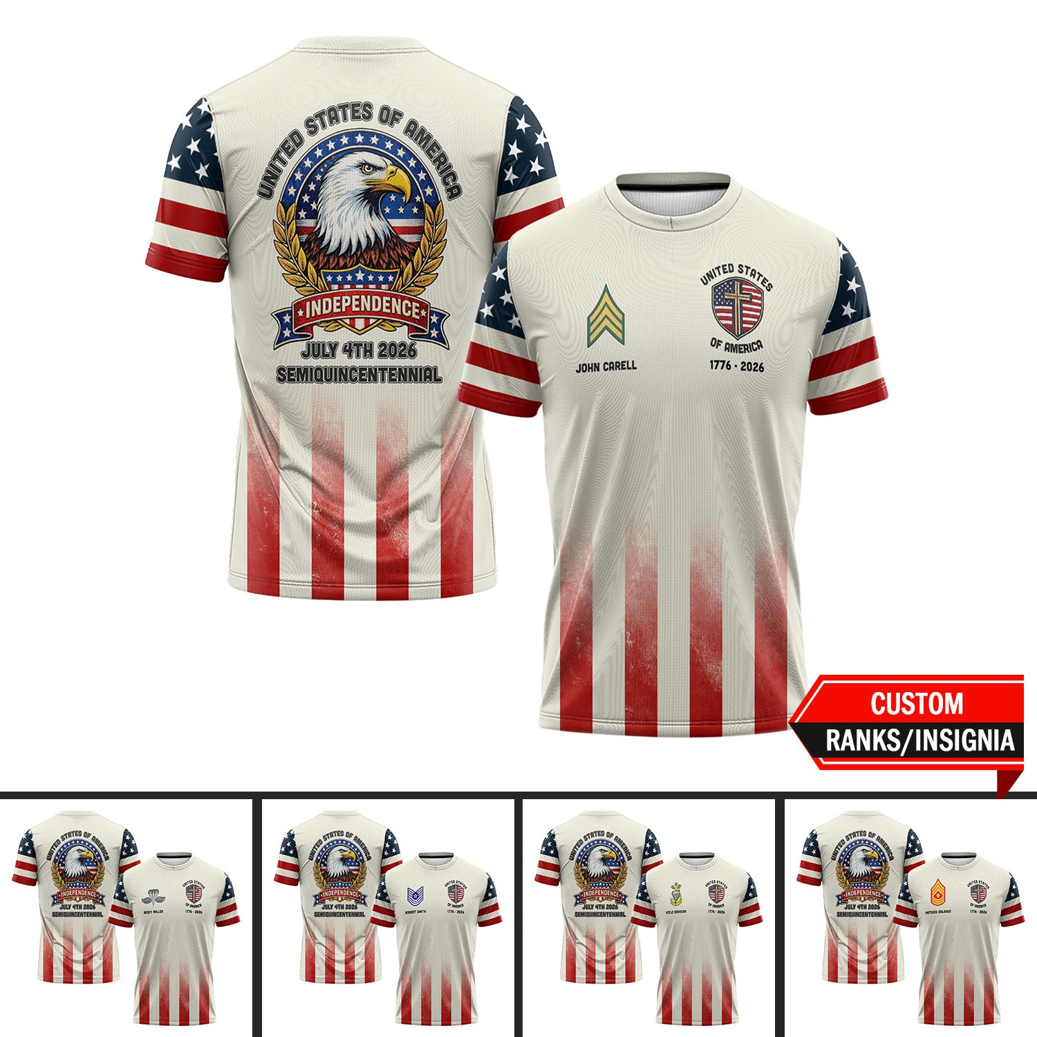 Custom USA 250 T Shirt All Over Print Rank Name Patriotic