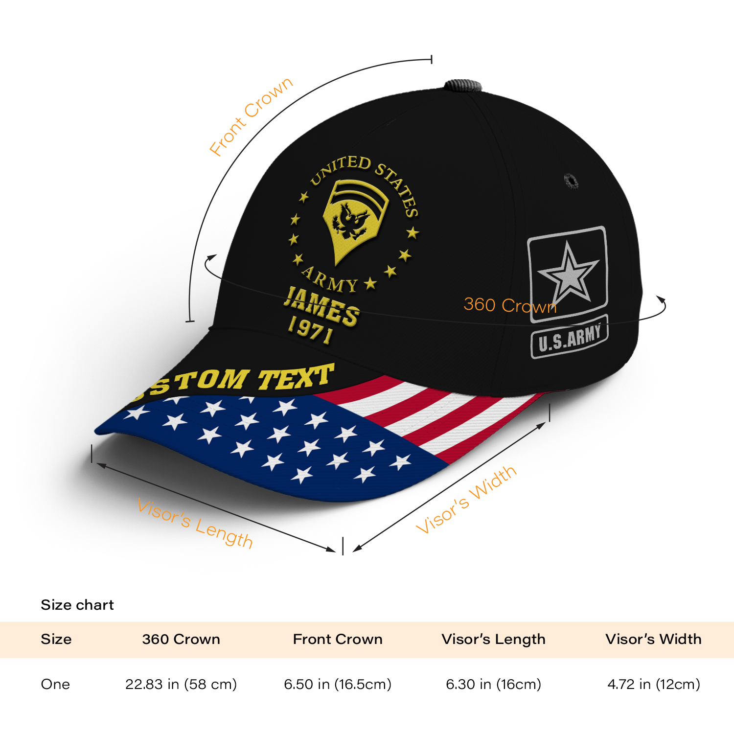 Custom Military Ranks/Insignia, Personalized Name And Years Served All Over Prints Premium Classic Cap