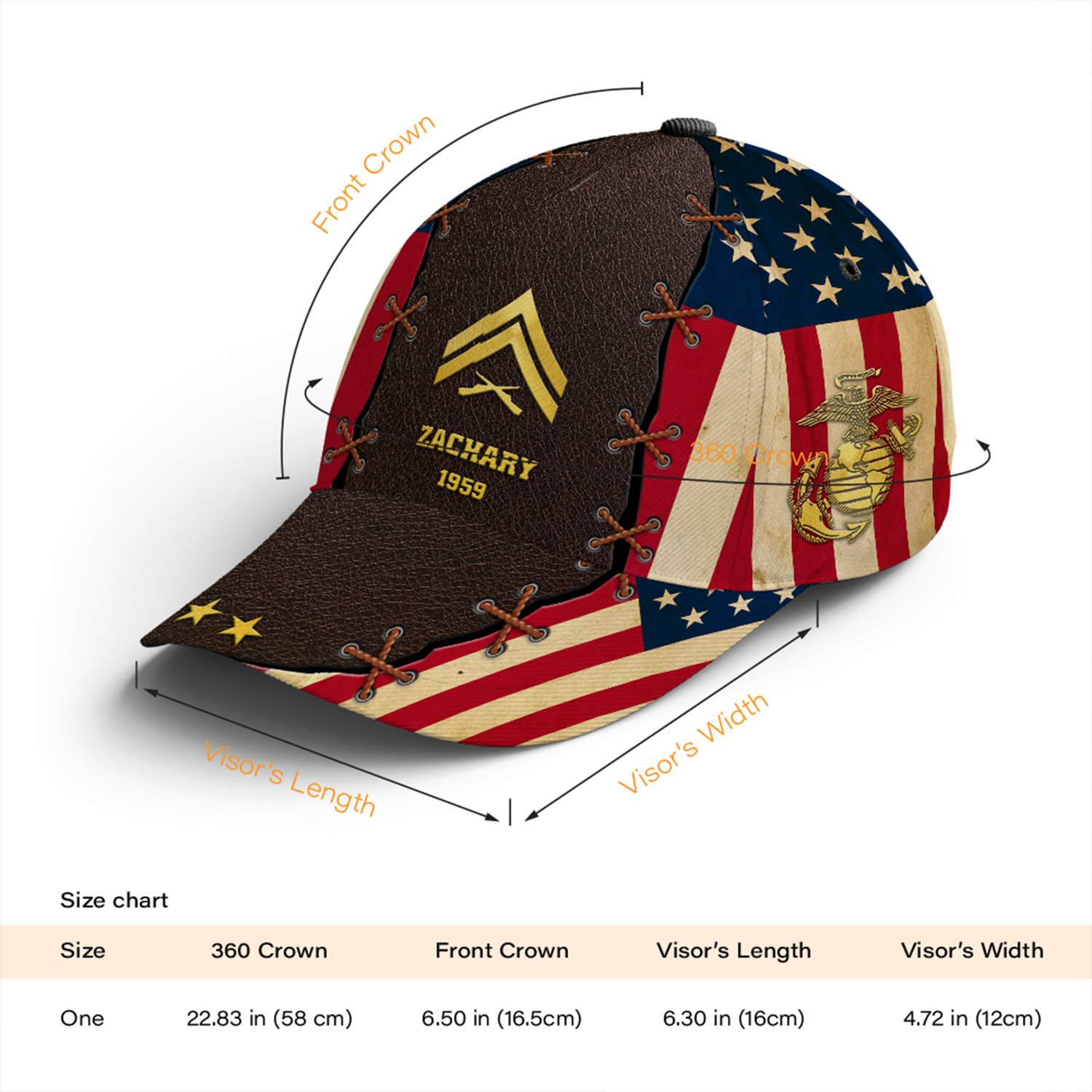 US Military Veteran, USA Flag Custom Ranks/Insignia, Personalized Name And Years Served All Over Prints Premium Classic Cap