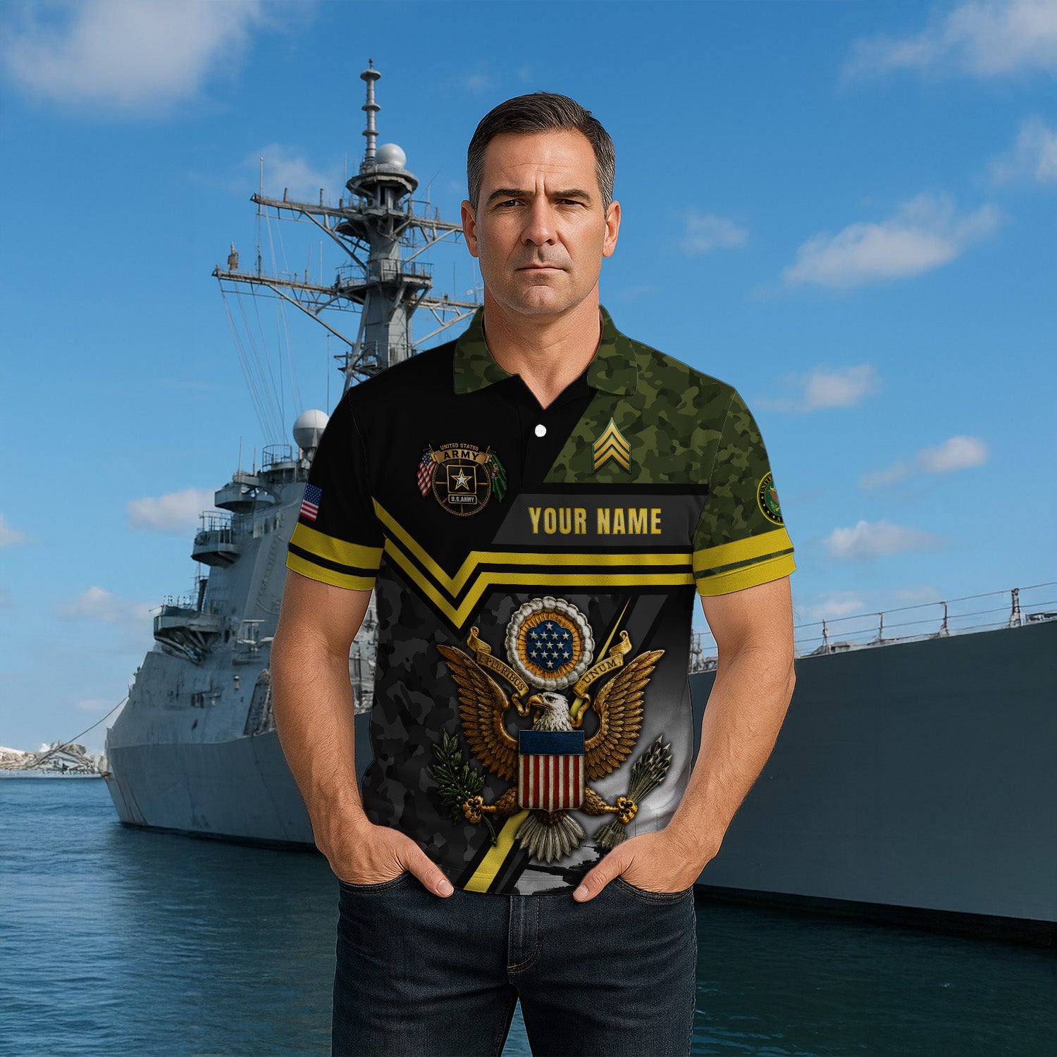 Custom Army Name and Rank 3D Polo Shirt for Veterans