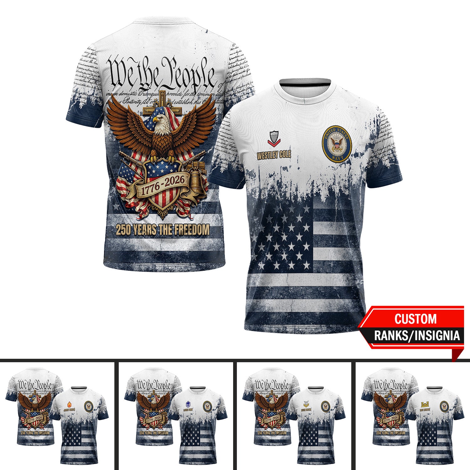 Custom Military USA 250 T Shirt We The People Eagle All Over Print