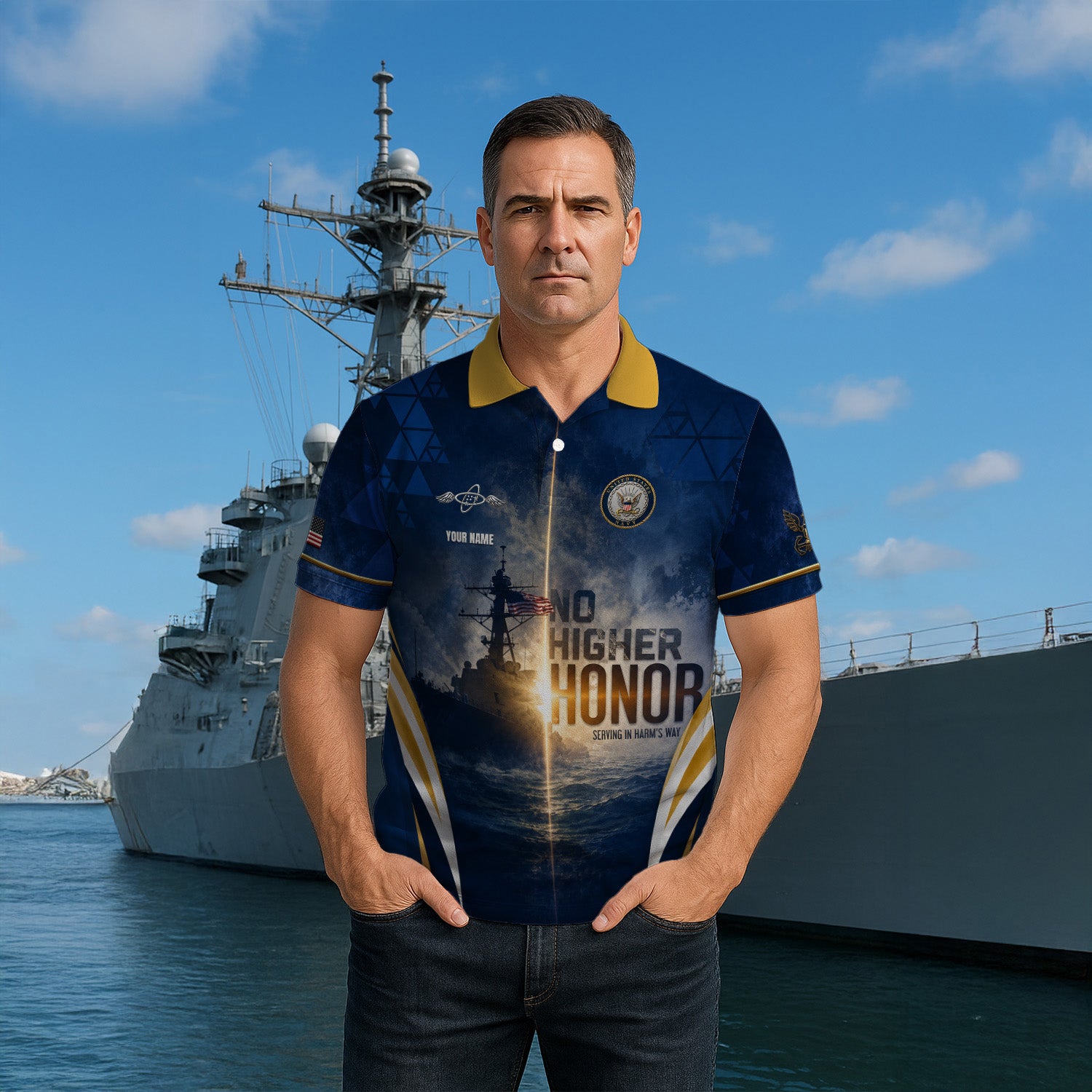 US Navy Military Personalized Rank Polo Shirt Gift for Men
