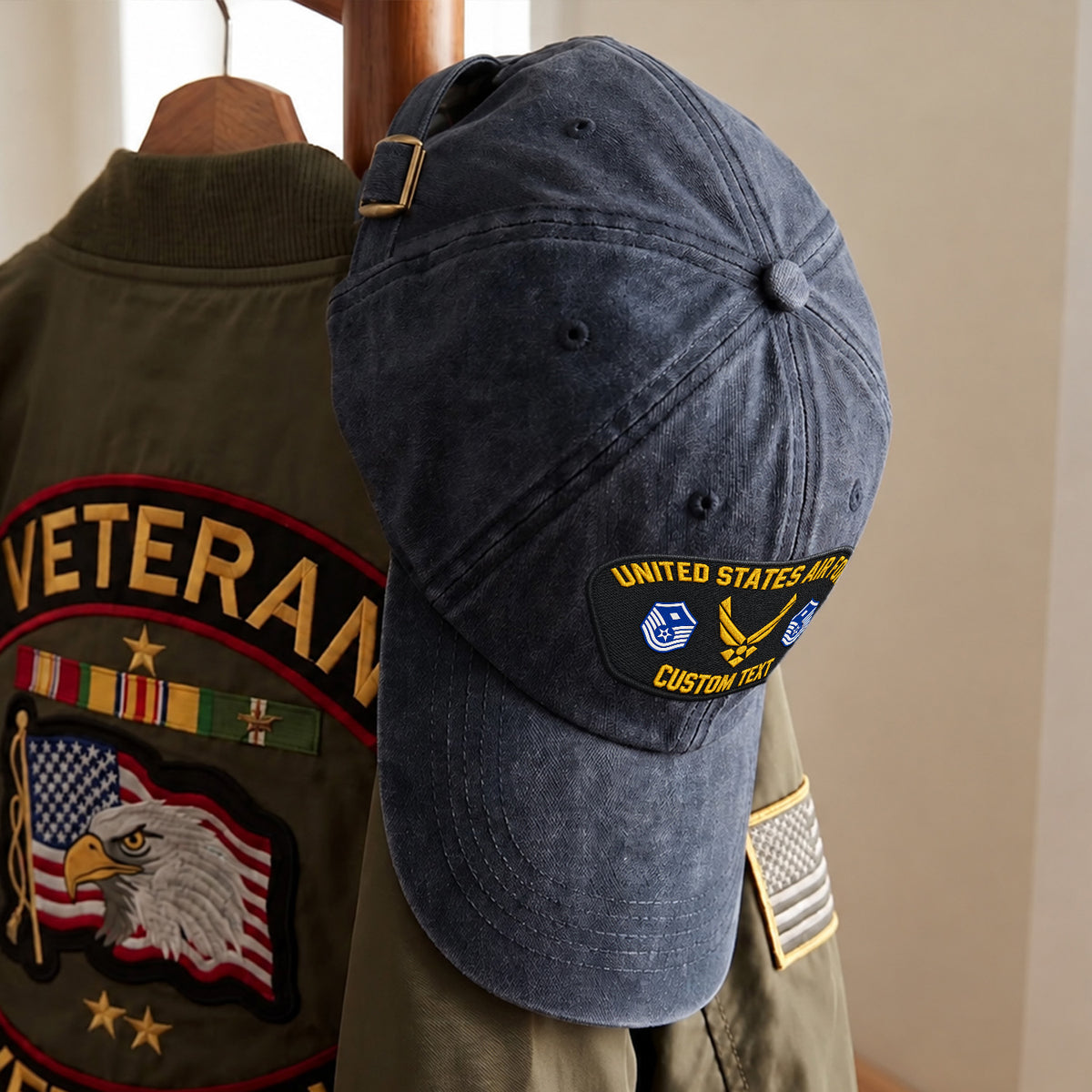 Custom U.S. Air Force Washed Cap Personalized Military Rank and Text