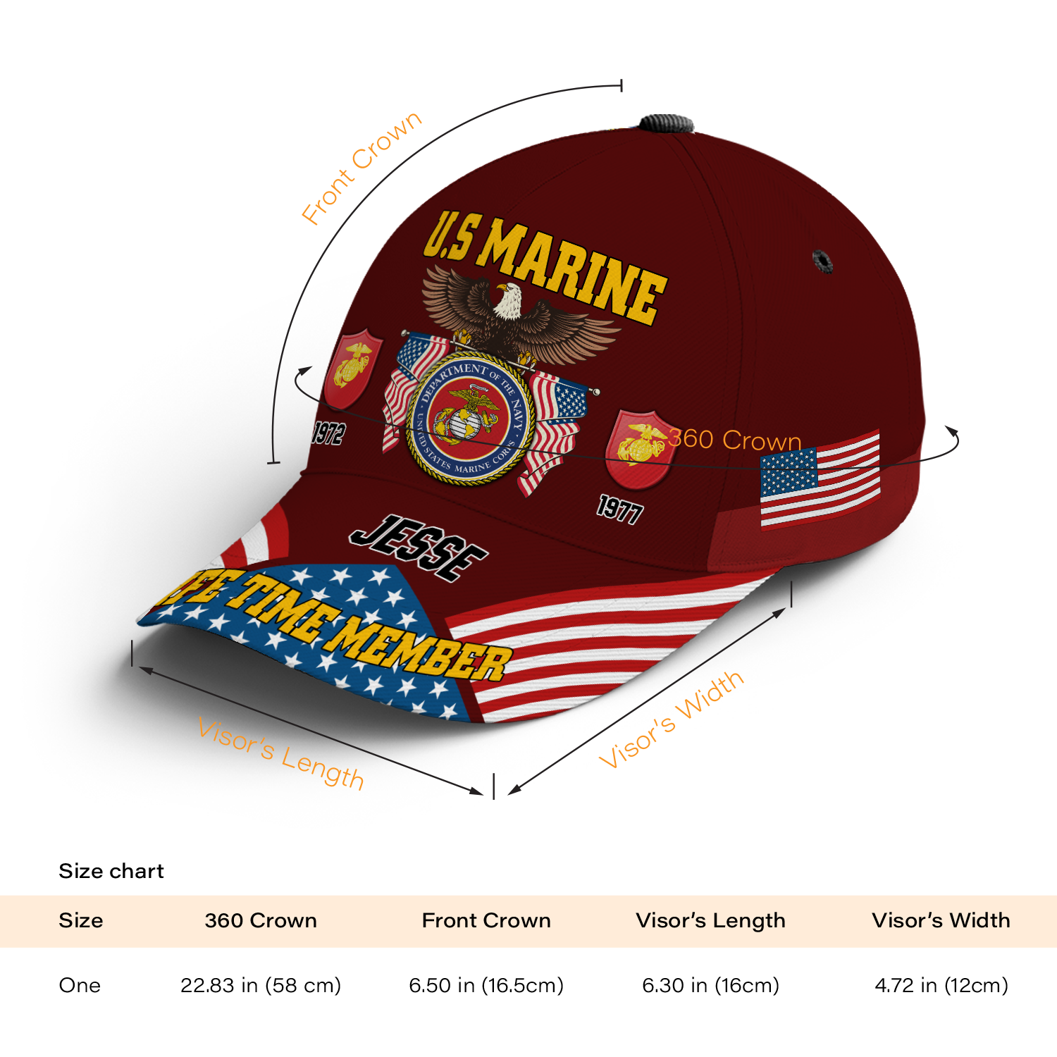 Custom Ranks/Insignia, Personalized Name And Years Served All Over Prints Premium Classic Cap KAOVC11