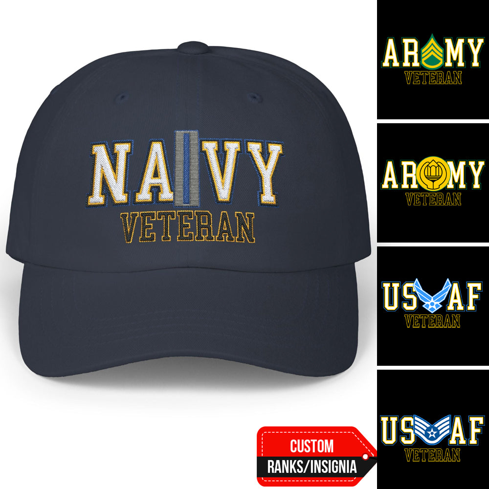 US Military Veteran Custom Ranks/Insignia Embroidered Dad Hat